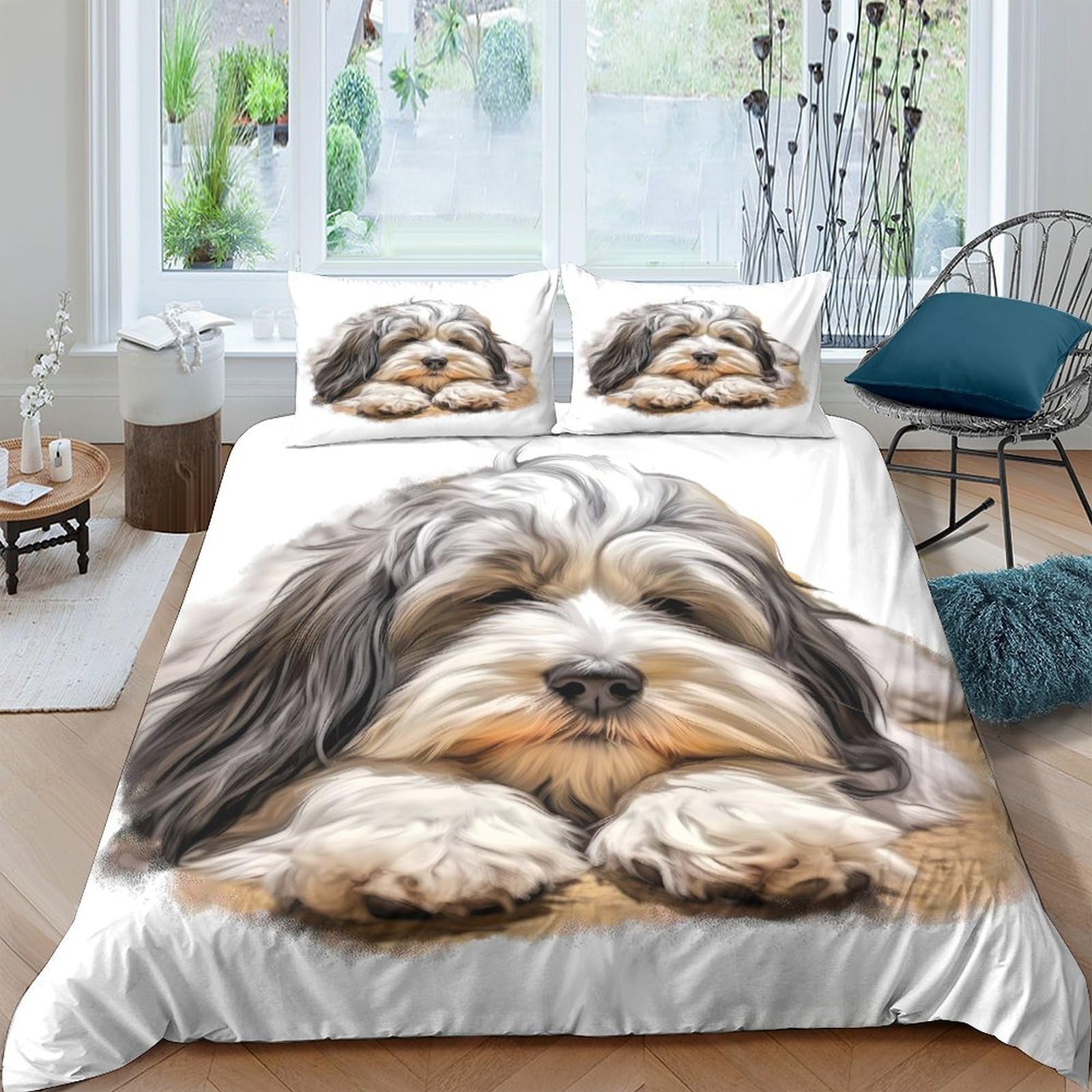 Ctjqhvkz Style-1 3D Printed Fluffy Dog Fitted Sheet Microfiber Soft Breathable Puppy Bed Sheet For Bedroom Guest Room Decor Protection Single（135X200cm）