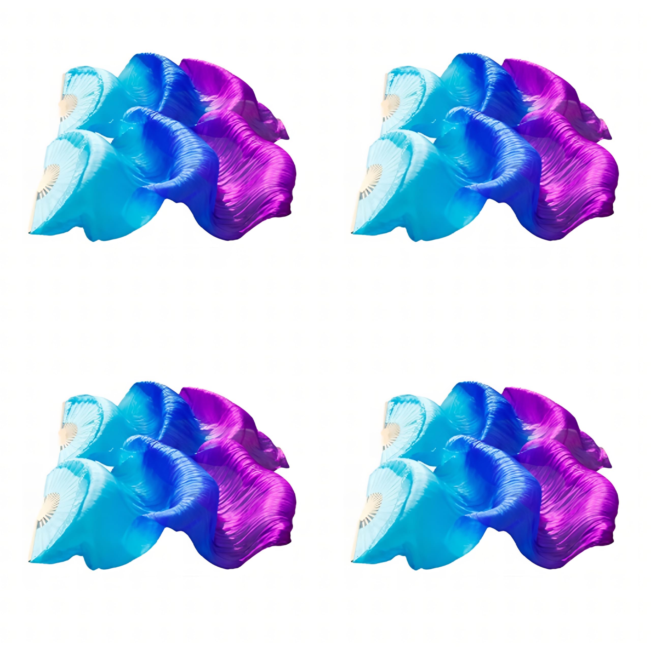 SVPMECN Belly Dance Faux Silk Veil Fans,4 Pairs Long Fans Veils,Artificial Silk Fan,Long Folding Fans,Handmade Belly Dance Silk Fans for Dancer Art