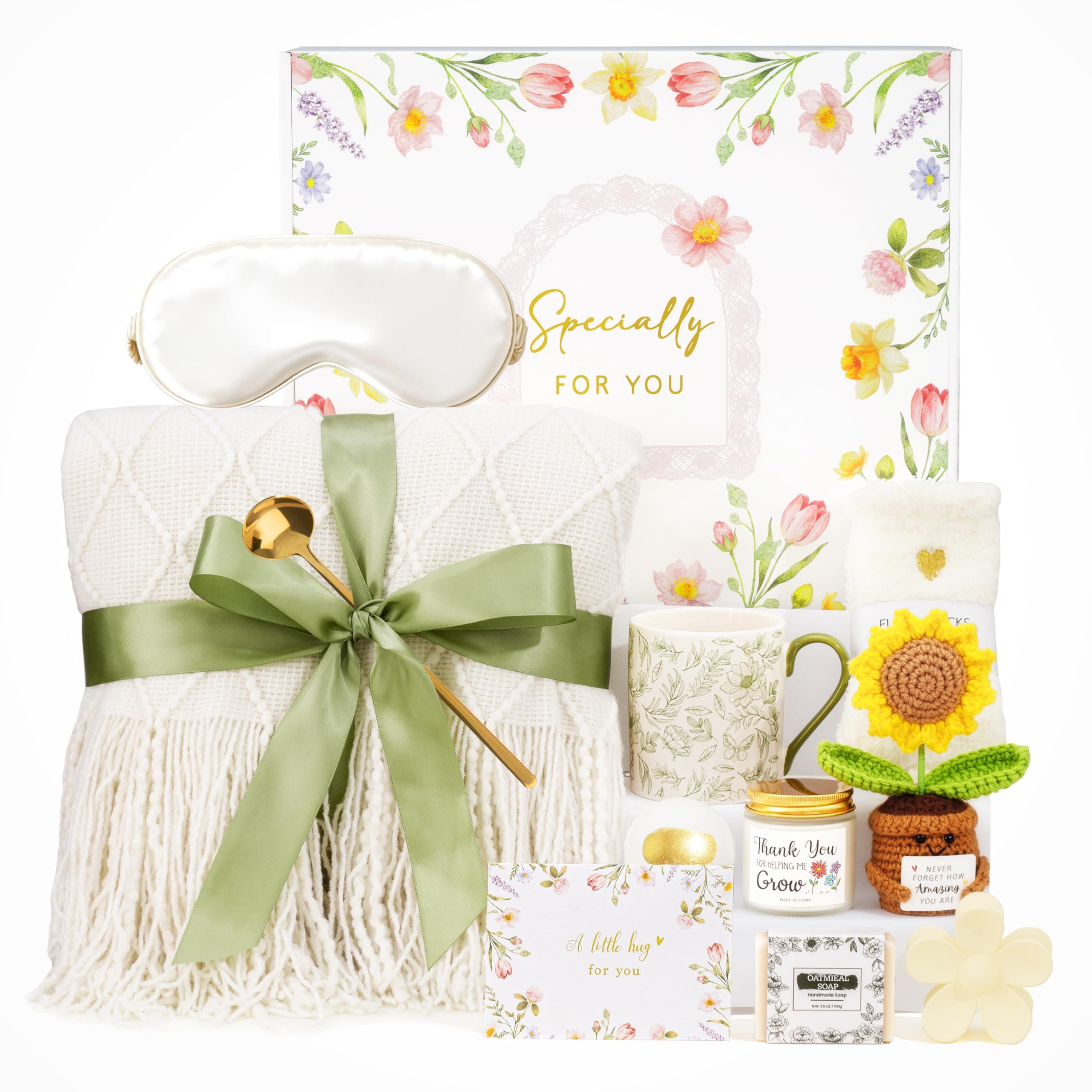Regalos de cumpleaños para mujeres, paquete de cuidado personal Get Well Soon, canastas de regalo de color marfil, juego de regalo de condolencias, regalos únicos de Navidad para mujeres, mamá, su