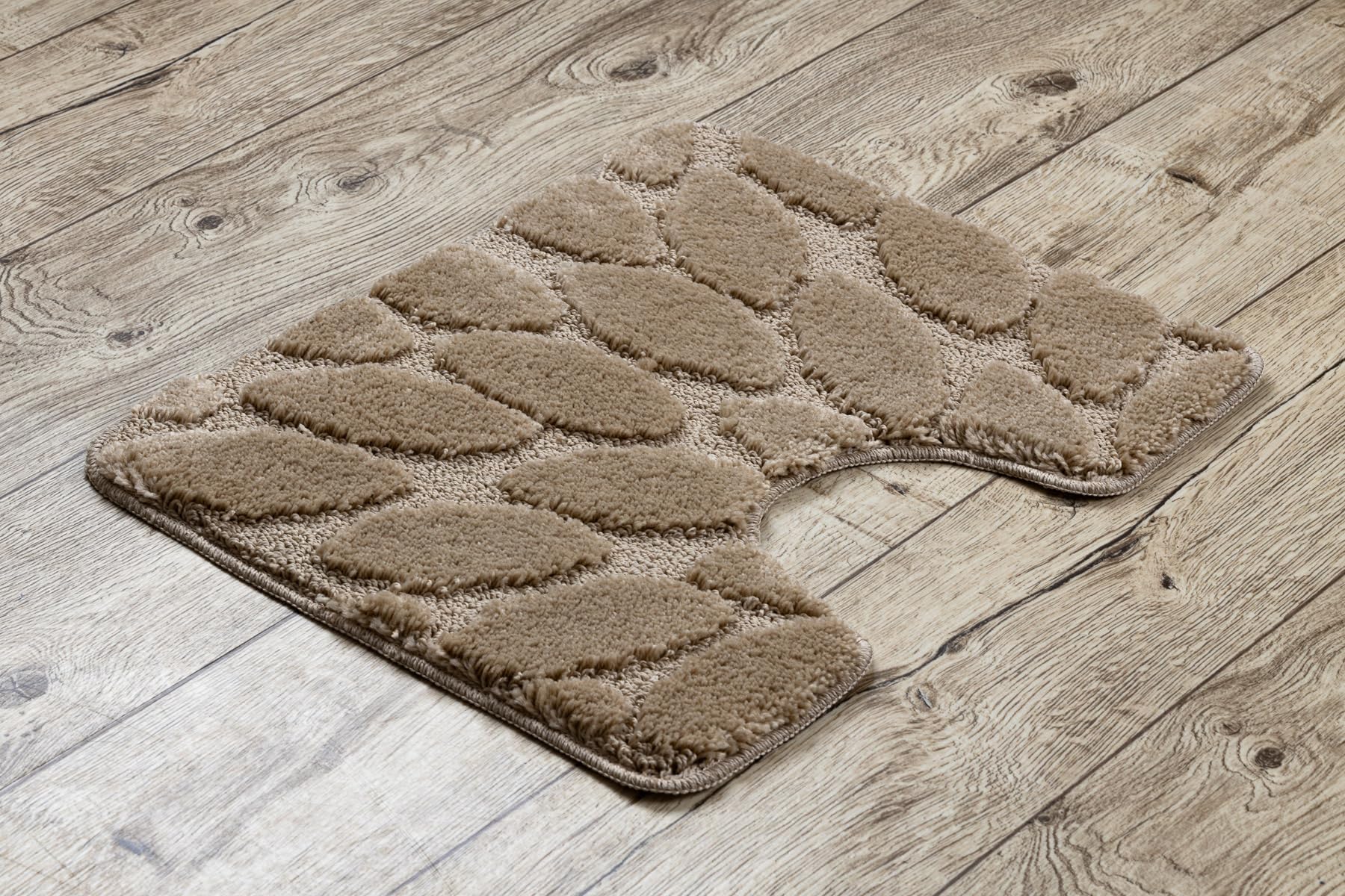rugsx Badteppich Set 2-teilig SUPR Stones, Steine, Badematten rutschfest, weich & waschbar, für Fußbodenheizung geeignet, beige 60x100 cm