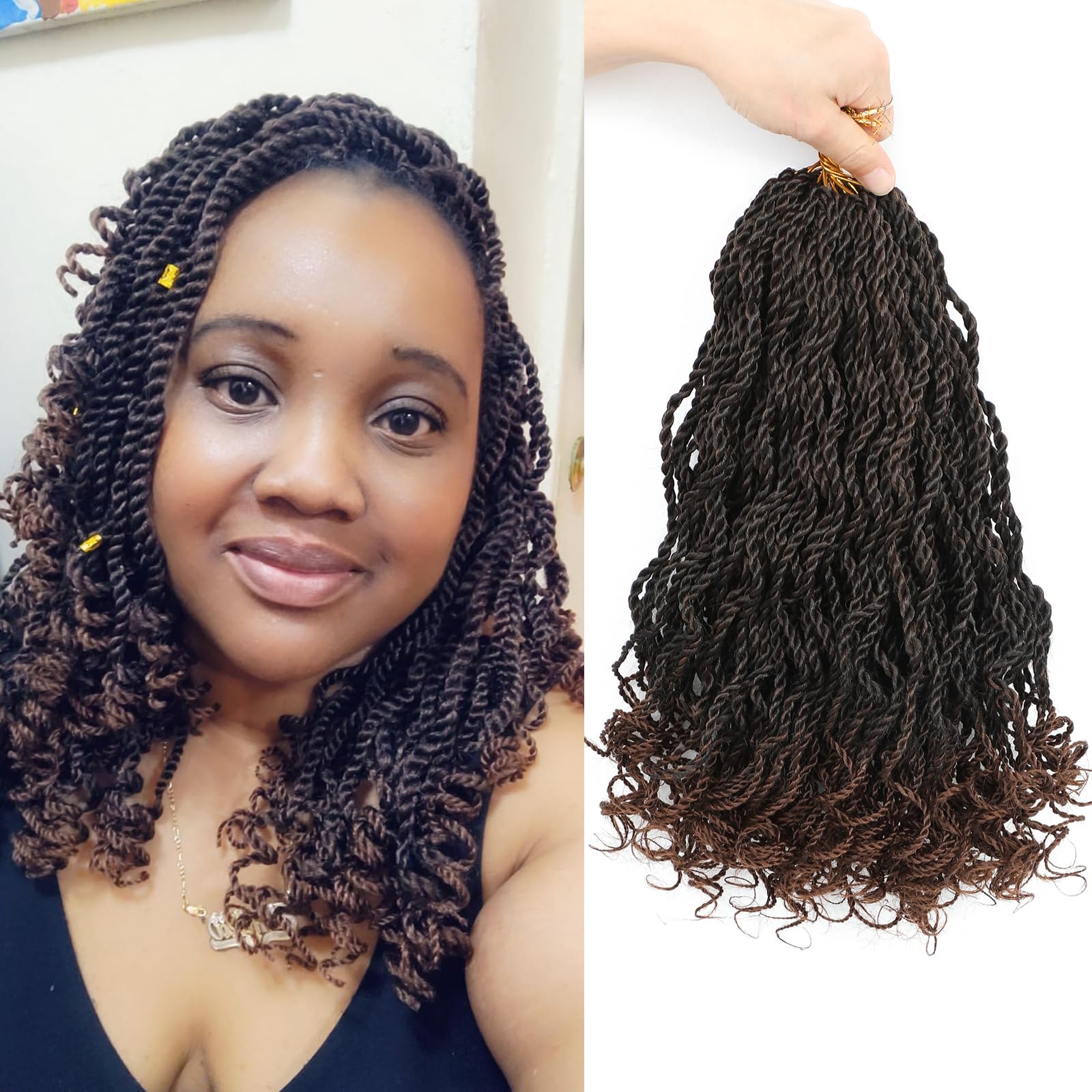 Wavy Senegalese Twist Crochet Hair For Black Women - 12 Inch, 10 Packs, Pre Looped Twist Crochet Hair With Curly Ends (1B/30)