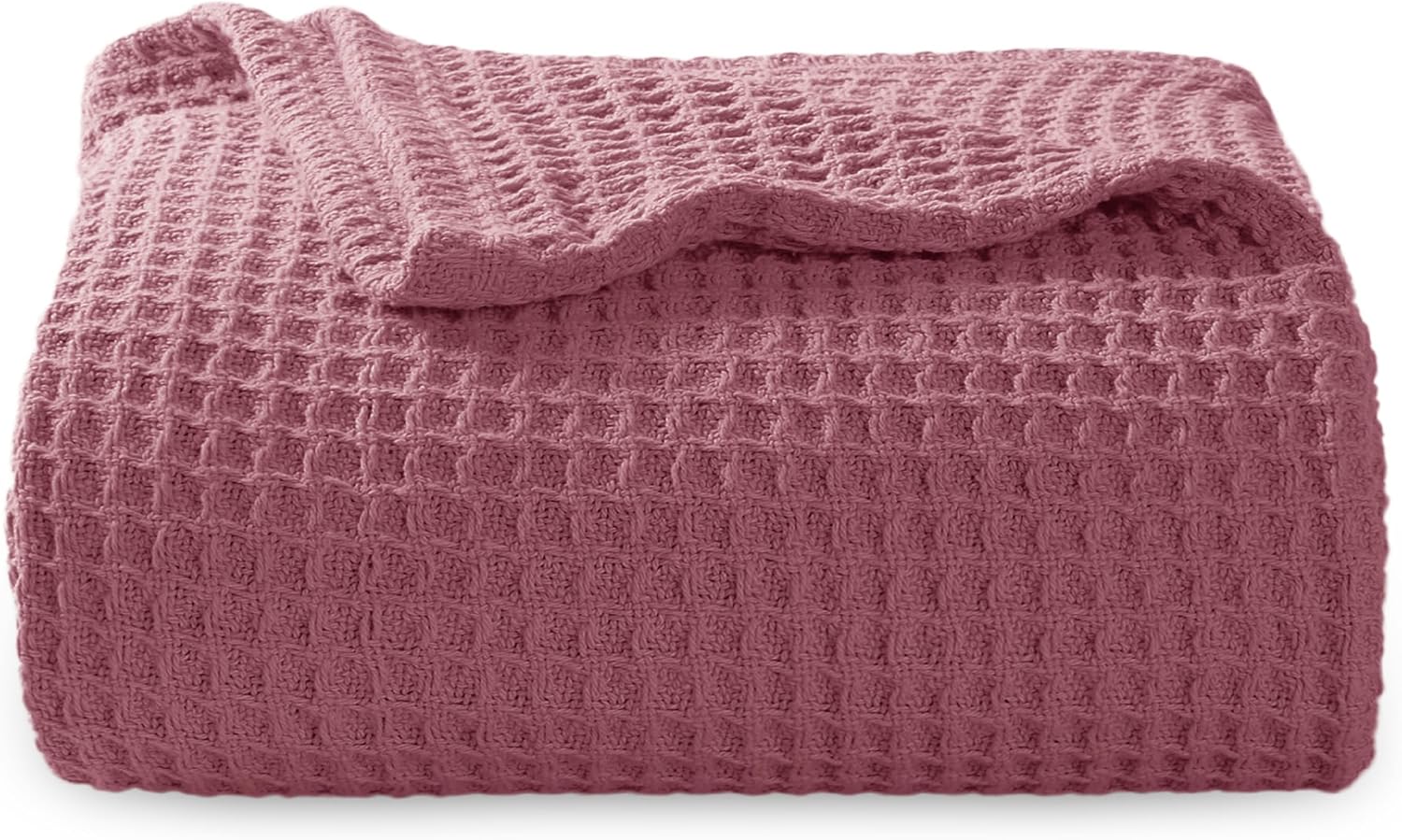 Bedsure 100% Cotton Large Throw Blanket for Couch 50x70 inches - Breathable and Soft, Waffle Weave Throw Blanket for Office, Dusty Rose