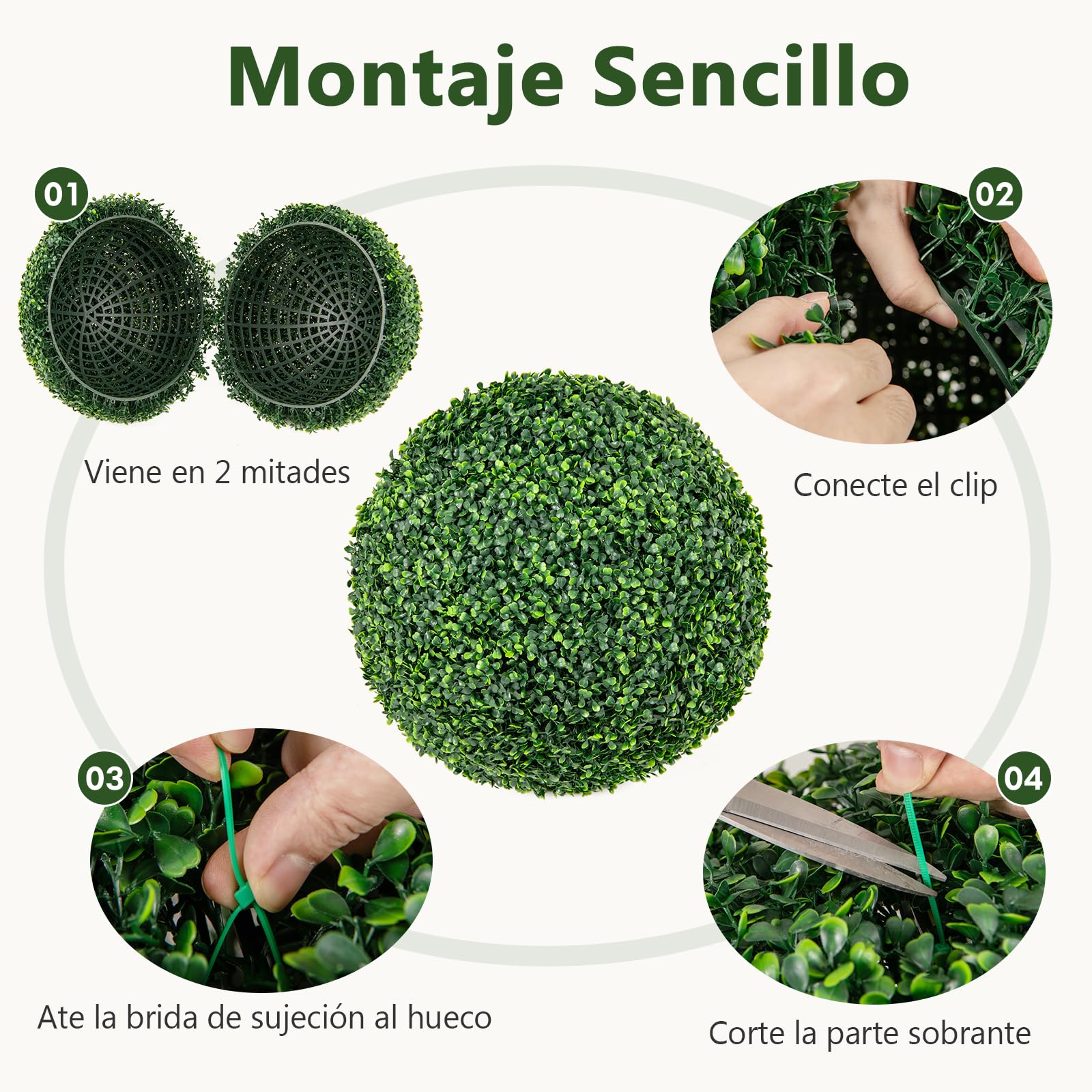 Giantex Juego de 2 Bolas de Topiario Artificial, Plantas Esféricas Falsas de 50 cm, Arbustos Verdes Redondos Resistente al Sol, Bolas Decorativas para Jardín, Patio, Boda