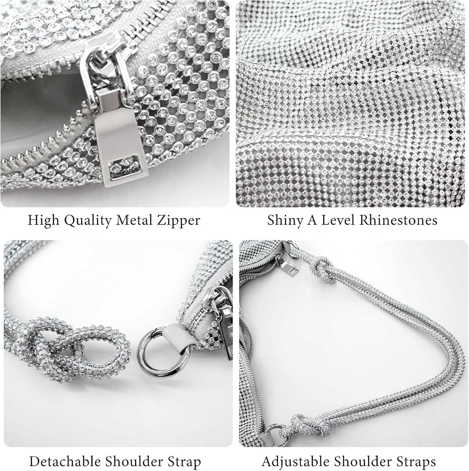 Rhinestone Purse Silver Hobo Purse Sparkly Black Evening Bag for Women Prom Party Wedding | Rhinestone, Sparkly, Prom, Party, Wedding - Image 4