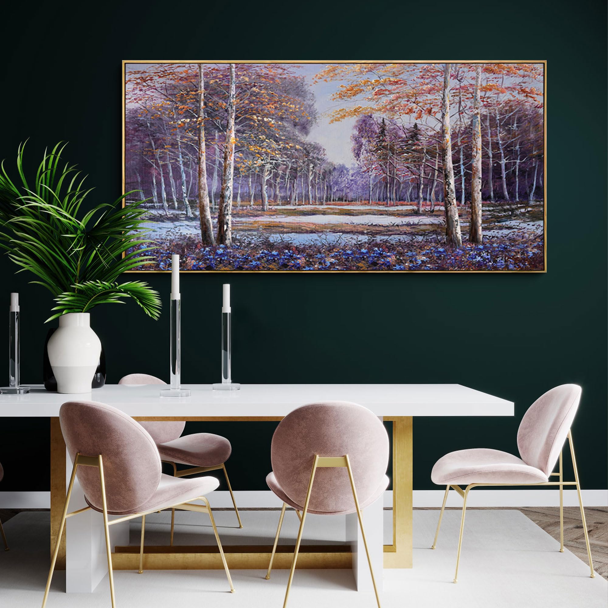 KLAKLA Landscape Wall Art - Blue and Orange Nature Scenery Tree Purple Wall Decor Living Room Bedroom Forest Pictures Framed Artwork for Wall Blue