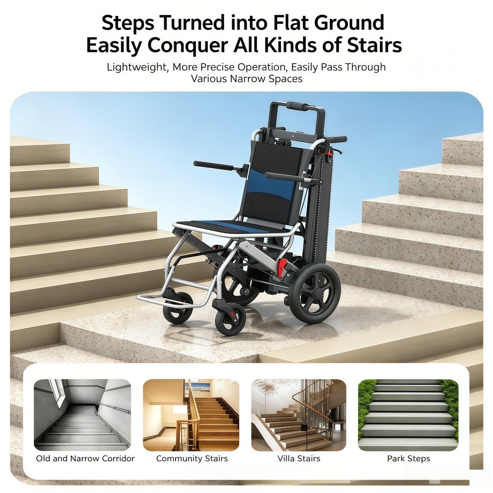 Carrello Elettrico Per Salire Le Scale,Carrello Elettrico Per Scale,Design A Due Sezioni,Ruota Posteriore Fuoristrada,Telaio In Lega Di Alluminio,Adatto A Persone Con Disabilità E Anziani