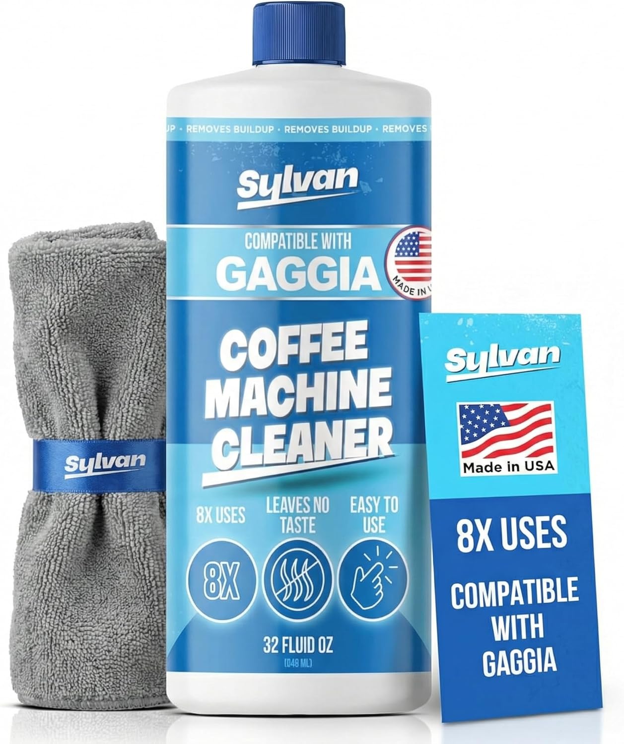 Descaling Solution Compatible with Gaggia | Free Cleaning Cloth | 12 Month Supply | Made in the USA | Descaling Kit for all Gaggia Machines | 32 Oz | Coffee Machine Cleaner for Espresso Makers