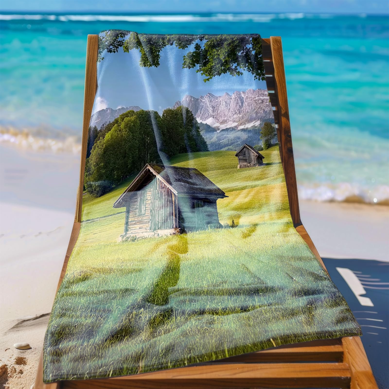 Générique Serviette de Plage 100X200 Maison Marron Lumière Verte Serviette Bain Microfibre Anti Sable Grande Couverture Plage Absorbante Rapide pour Piscine Yoga Sport