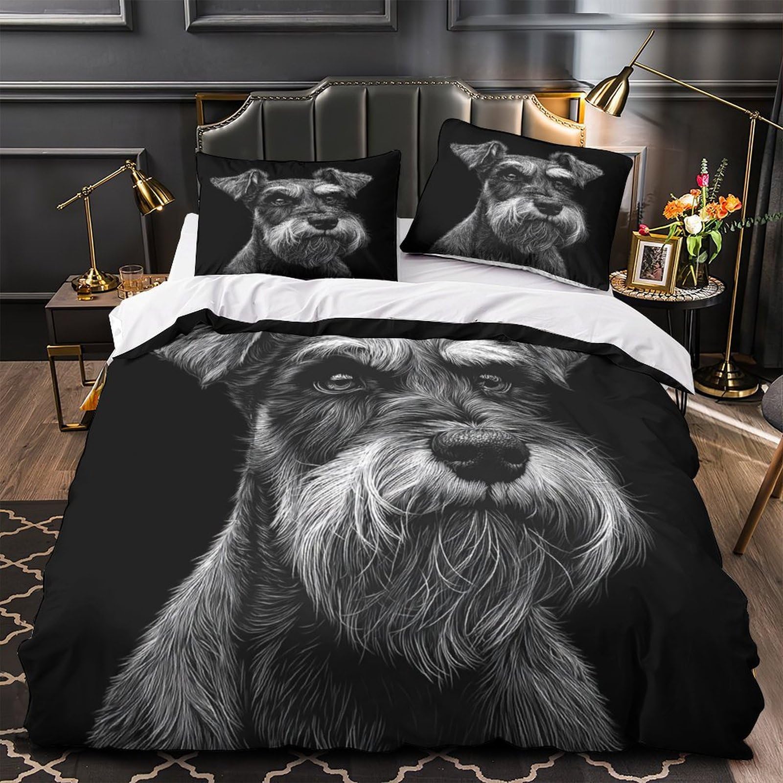 MMDASBVPE Schnauzer Dog Portrait Quilt Cover 3D Print Premium 3 Pieces Bed Set Hidden Zipper Duvet Cover Extra Soft Wrinkle-Resistant for Adults Kids Teens Women Youth Teenagers Double（200x200cm）
