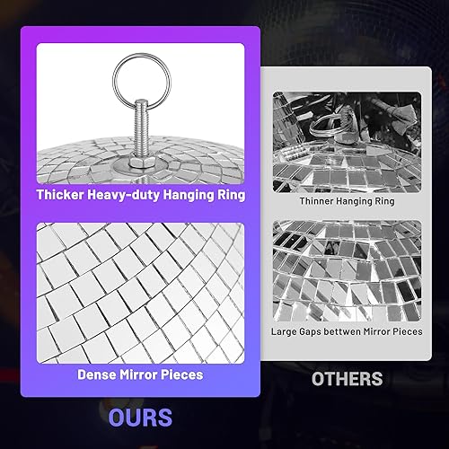 Vista 22 de Yescom bola de espejos de 12" para fiestas, DJ, discotecas, decoración, iluminación