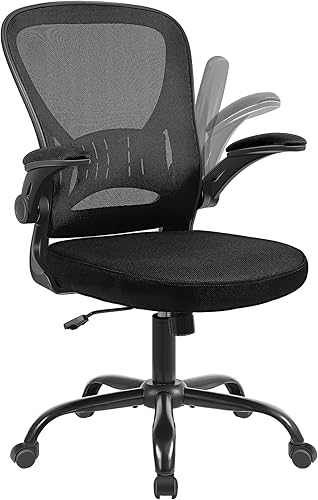 Youhauchair Silla de oficina de malla, silla ergonómica para computadora con brazos abatibles y soporte lumbar, sillas de escritorio de oficina en