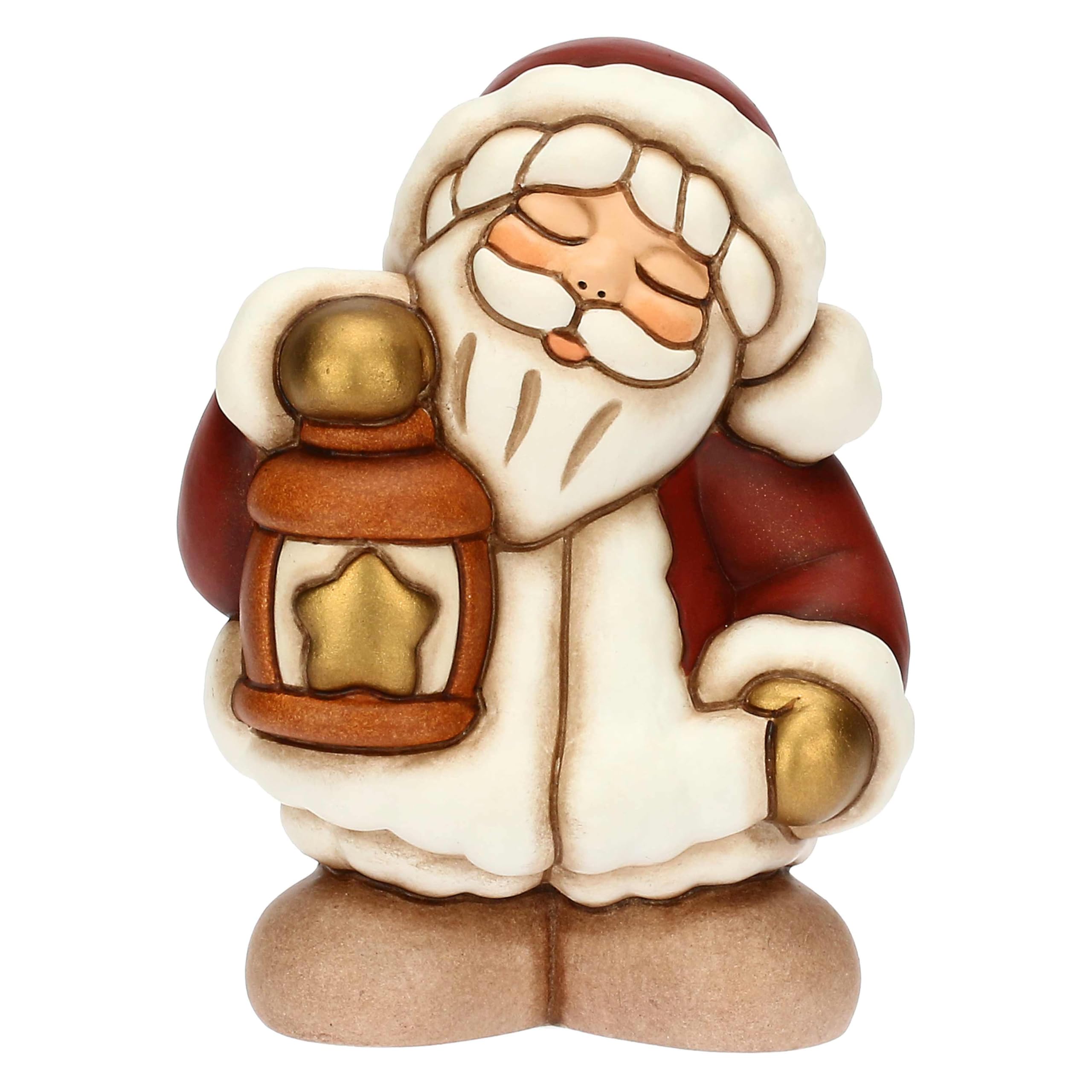 THUN - Babbo Natale con lanterna in ceramica, piccolo - Thunland - 7x6x9,5 cm
