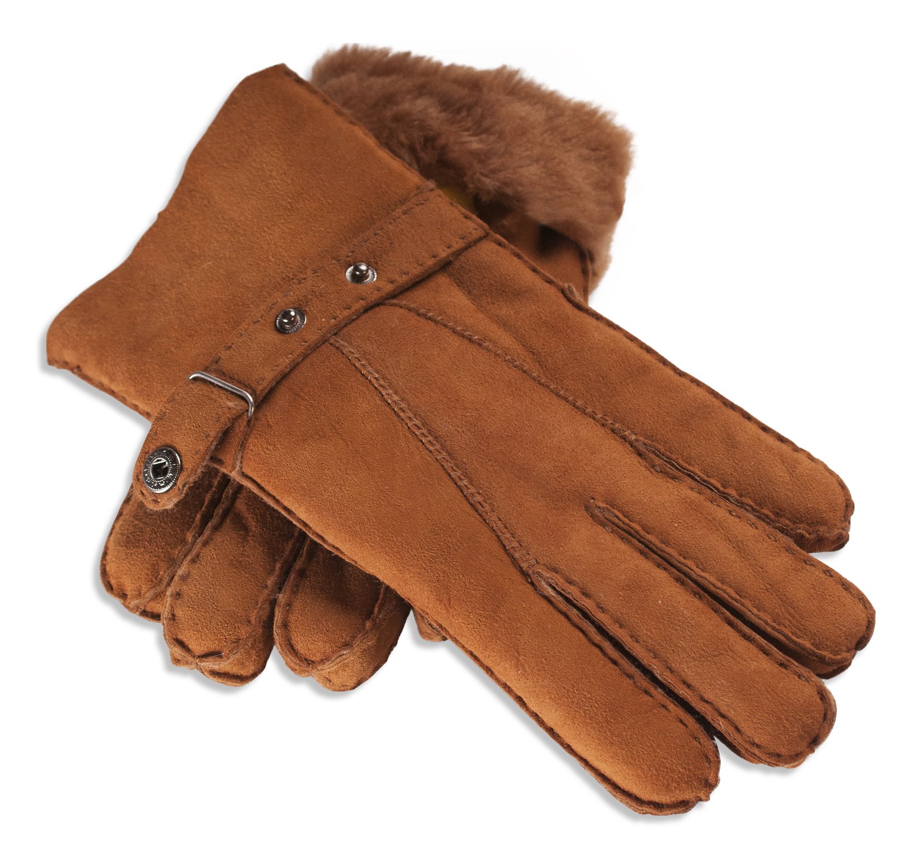 Nordvek Men's Chestnut Sheepskin Gloves - Adjustable Popper Strap Cuff # 307-100