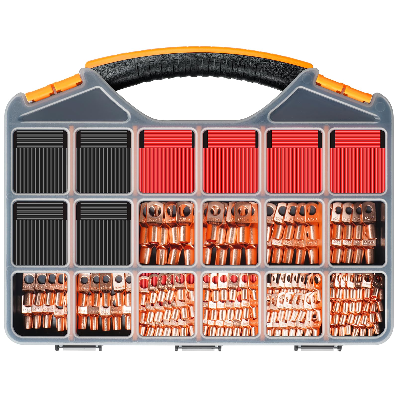 180 terminales de cable eléctrico de cobre grueso AWG2 4 6 8 10 12 calibre 12, terminales de anillo de terminales de anillo de extremo de batería, 240 piezas 3:1 kit surtido de tubos