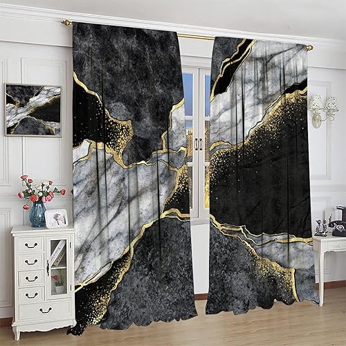 Miniatura 4 de Cortina abstracta de mármol con rayas de oro blanco, patrón de mármol, cortina de impresión para dormitorio, sala de estar, cortina opaca y