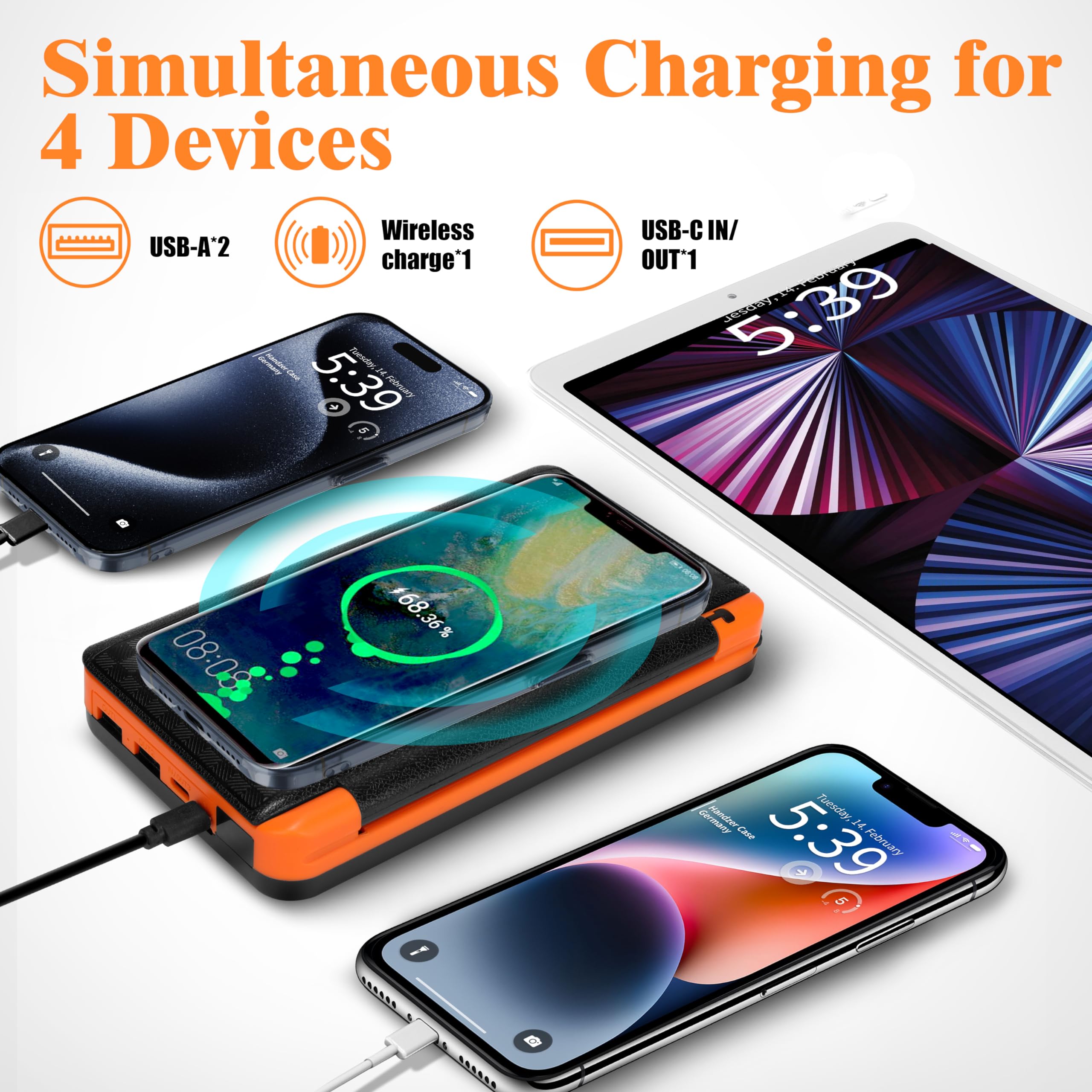 How To Use Solar Powered Power Bank 20000mAh Portable Solar Charger 4 USB Ports High Speed Panel External Battery Packs Solar Portable Power Bank For Smartphone Android Solar Power Bank Portable Charger