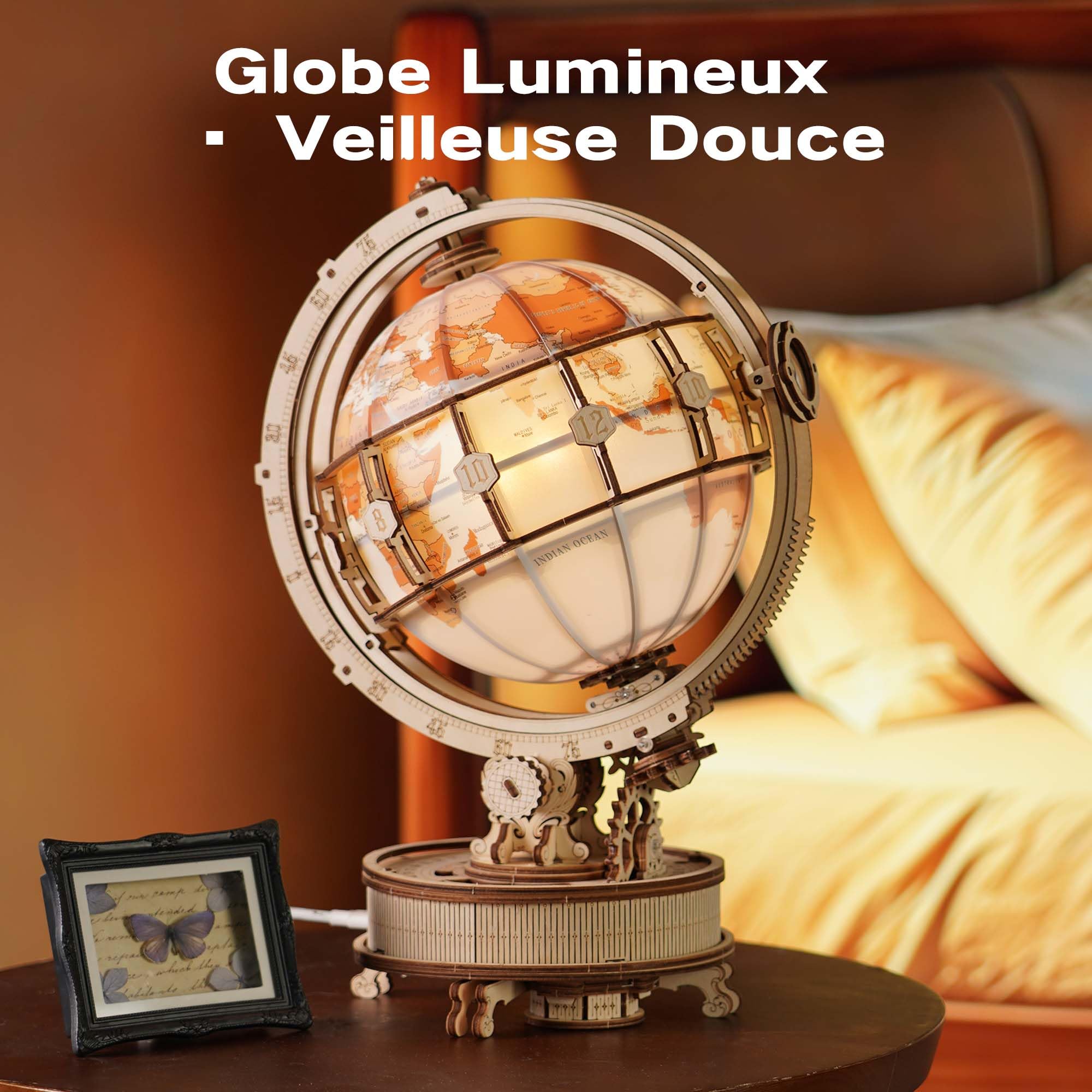 ROKR Puzzle 3D Bois Maquette Construction Adulte Nouveauté Électrique Luminous Globe,Idée Cadeau d'Anniversaire