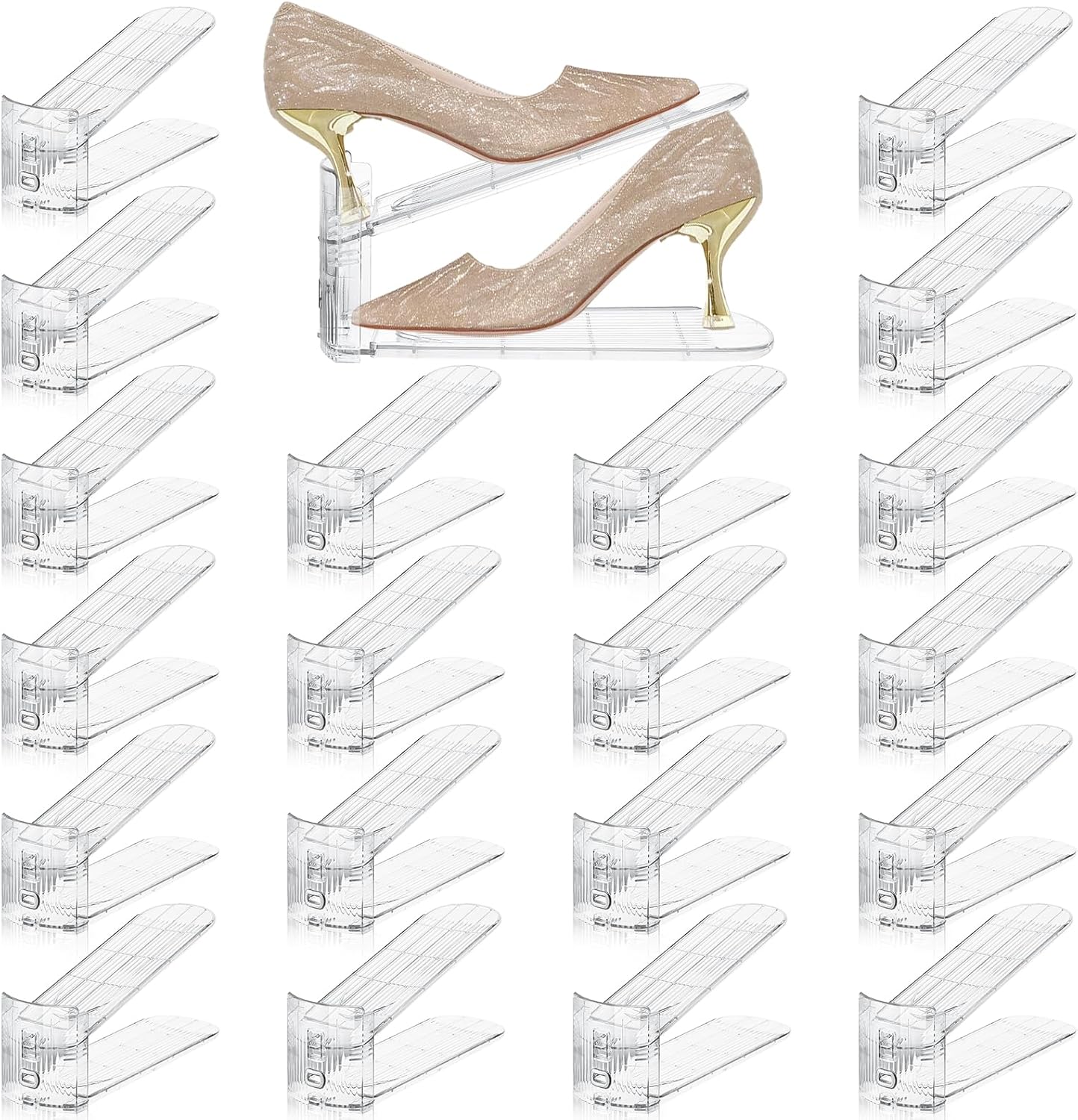 Transparent Shoe Slots Organizer for Closet, 20 Pack Shoe Stacker Organizer for Closet Shoe Display Space Saver,Adjustable Shoe Rack Organizer Holder for High Heels,Sneakers(Transparent) 20 Pack Transparent