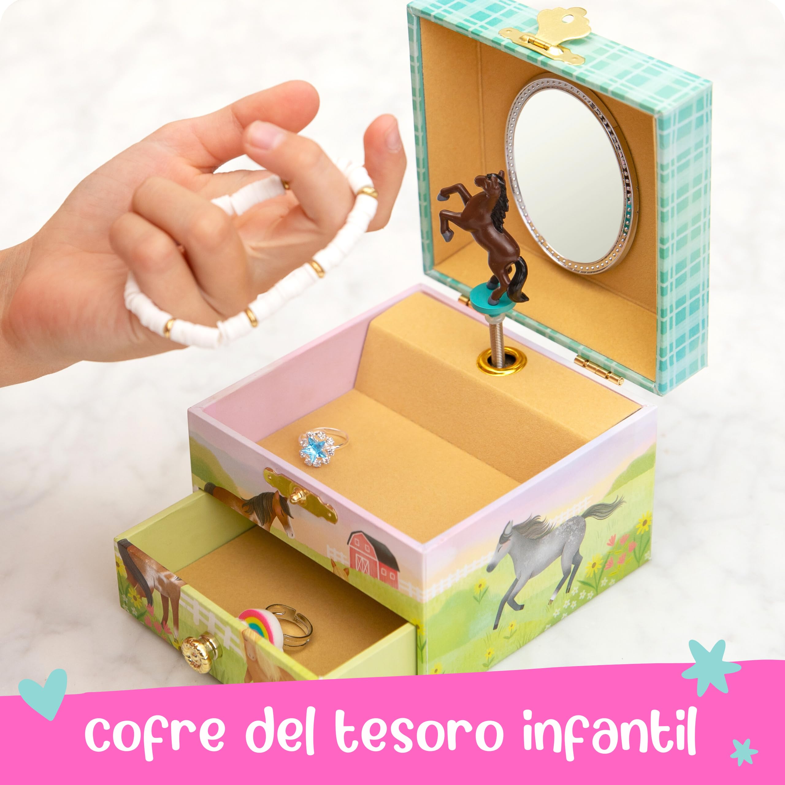 Giggle & Honey Joyero Musical para Niñas con Espejo y Cajón - Caja de Música Infantil Caballo