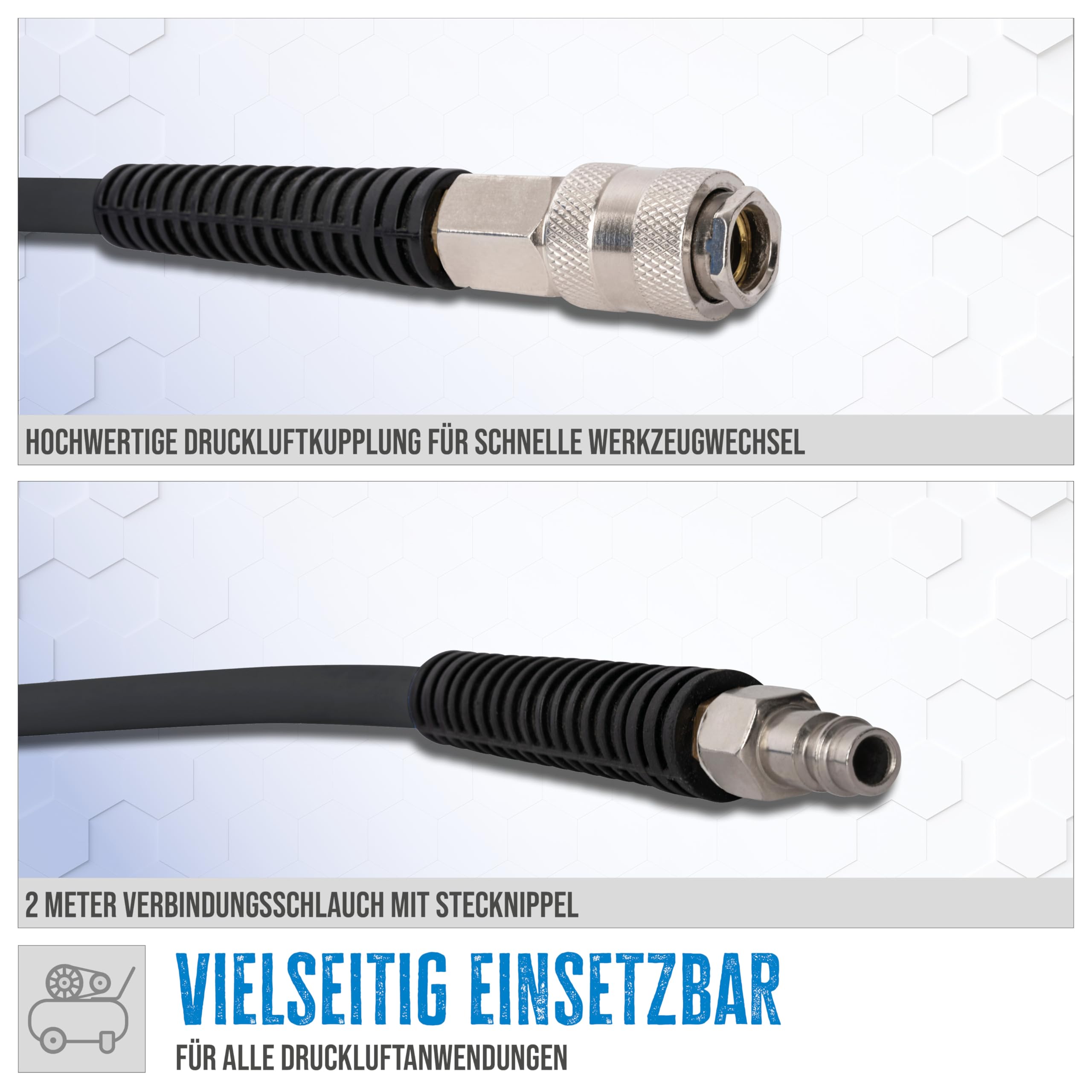 Güde Avvolgitubo automatico 10 m (pressione di esercizio 12 bar, girevole a 180°, tubo ad aria compressa altamente flessibile, resistente a olio e temperatura, filettatura 1/4", supporto a parete)