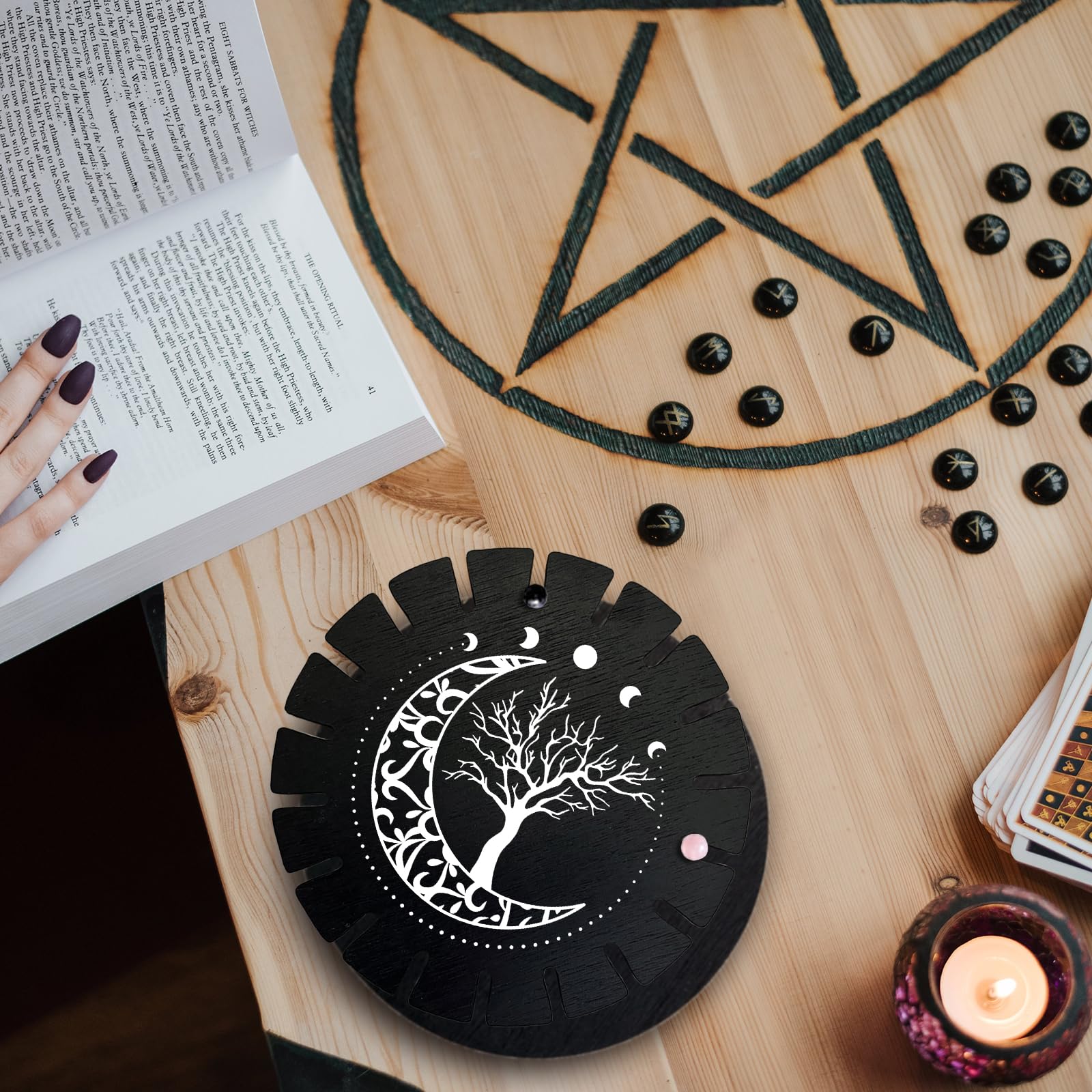 AHANDMAKER Support de pendule en cristal - Présentoir à pendule en bois - Objets de sorcière - Présentoir en