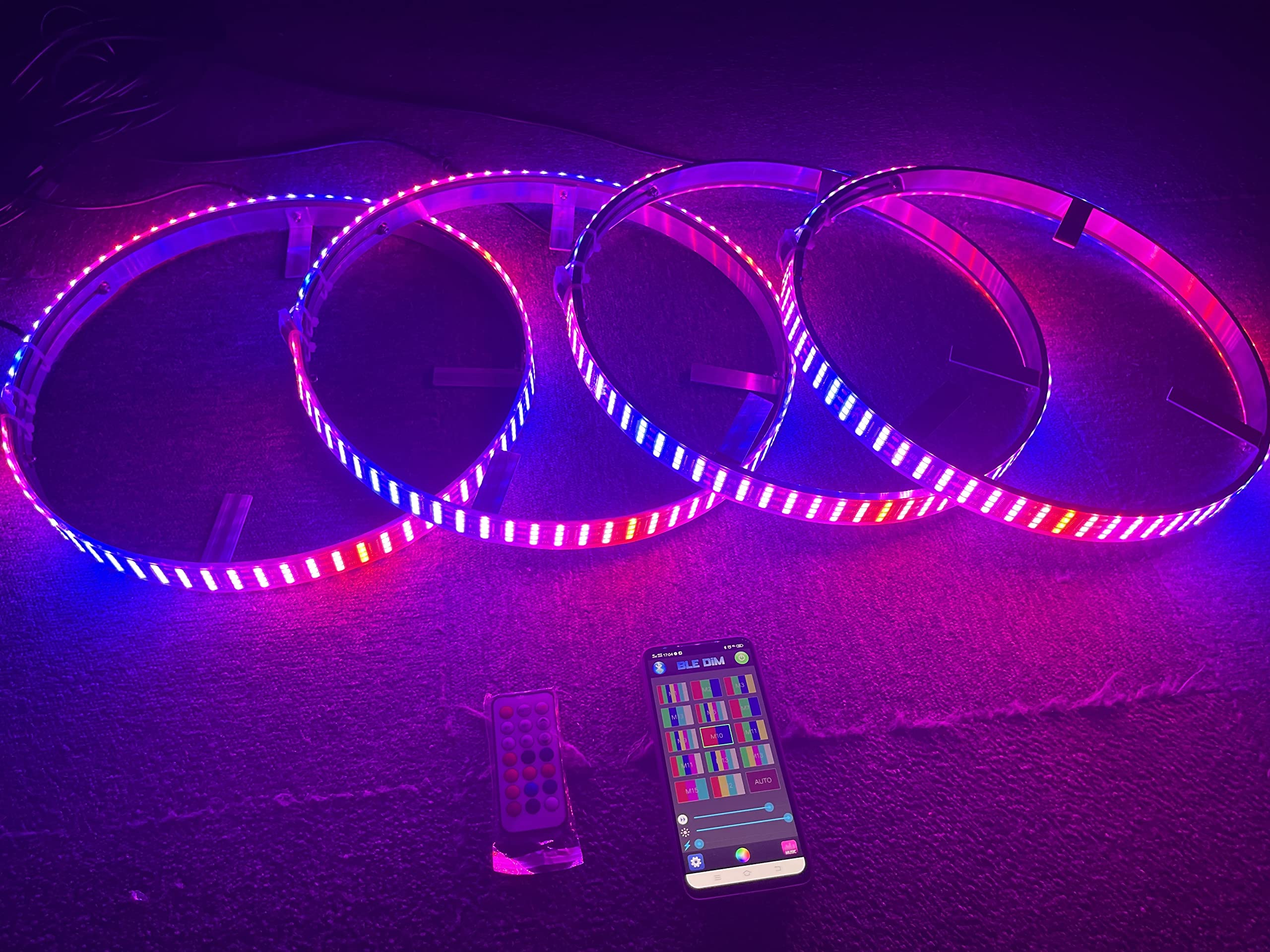 SDO Quad Row 15.5’‘ RGB Dream Chaser Color Chasing Multiple LED Wheel Light Million Colors Shift Rim Lights w/Turn Signal,Brake,Lock Function Bluetooth/Remote Ctrl Relay Protect