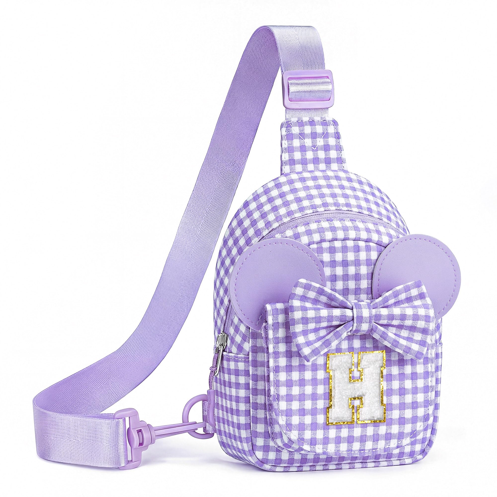 Anoup Gifts for Girls Kid Initial Checkered Sling Bag for Girl, Purple H