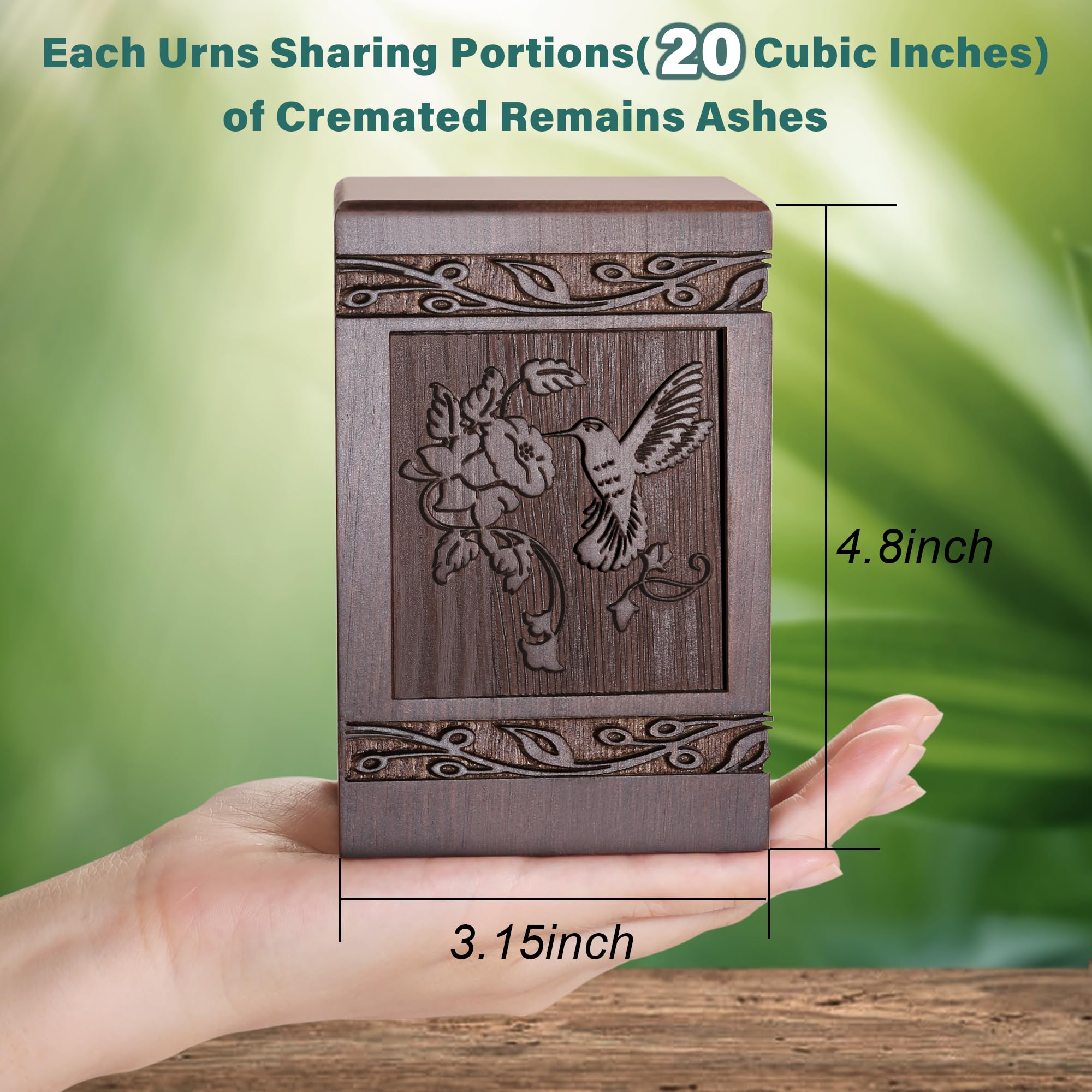 Cremation Urns for Human Ashes Adult Male Female, Wooden Hummingbird Urns Box and Casket for Ashes Men Women Child, Pets Cat Dog Urn, Burial Funeral Memorial Urns for Ashes, Holds 20 Cubic Inch