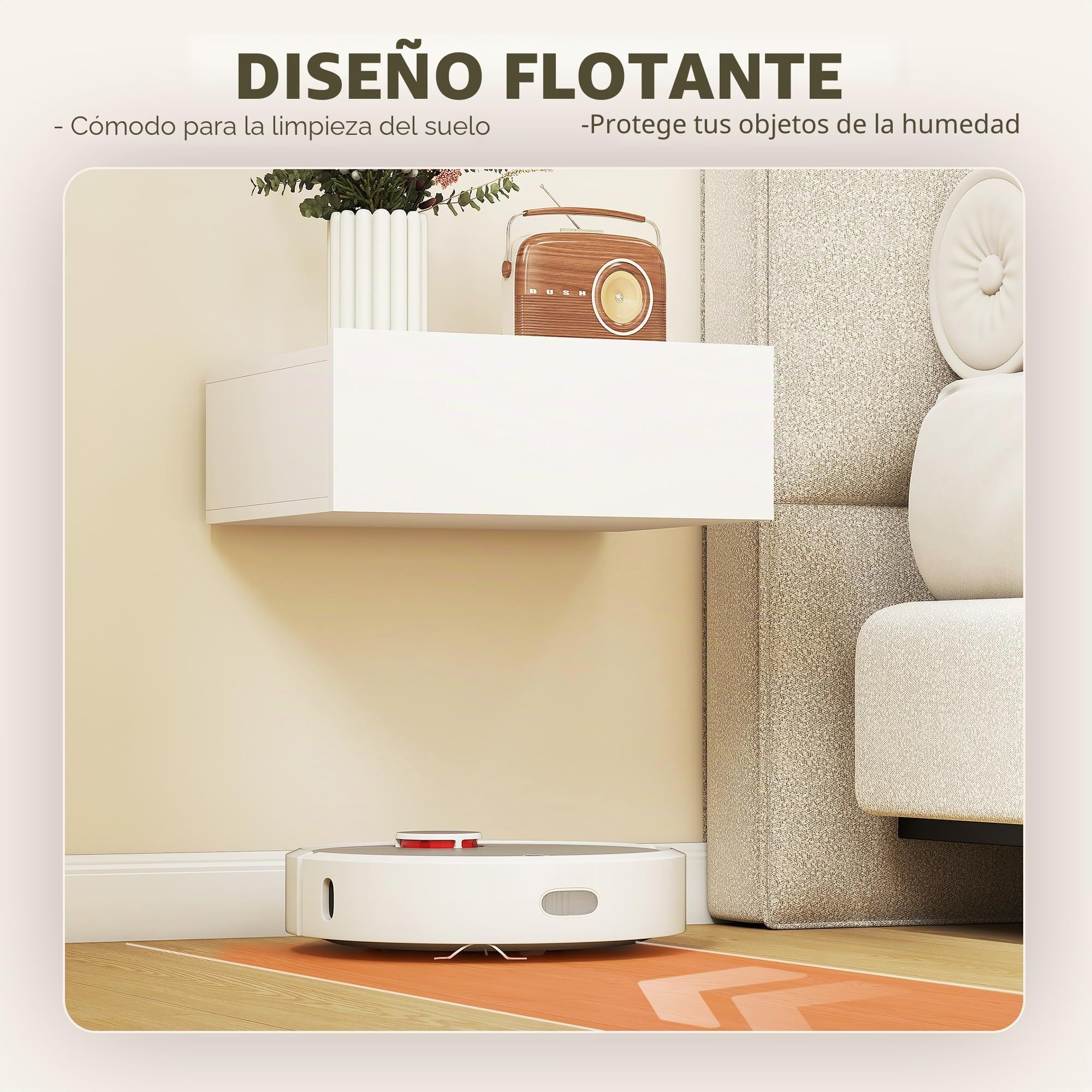 HOMCOM Set de 2 Mesitas de Noche Flotantes con 1 Cajón Diseño Montado en la Pared Estilo Moderno para Dormitorio 40x30x15 cm Blanco