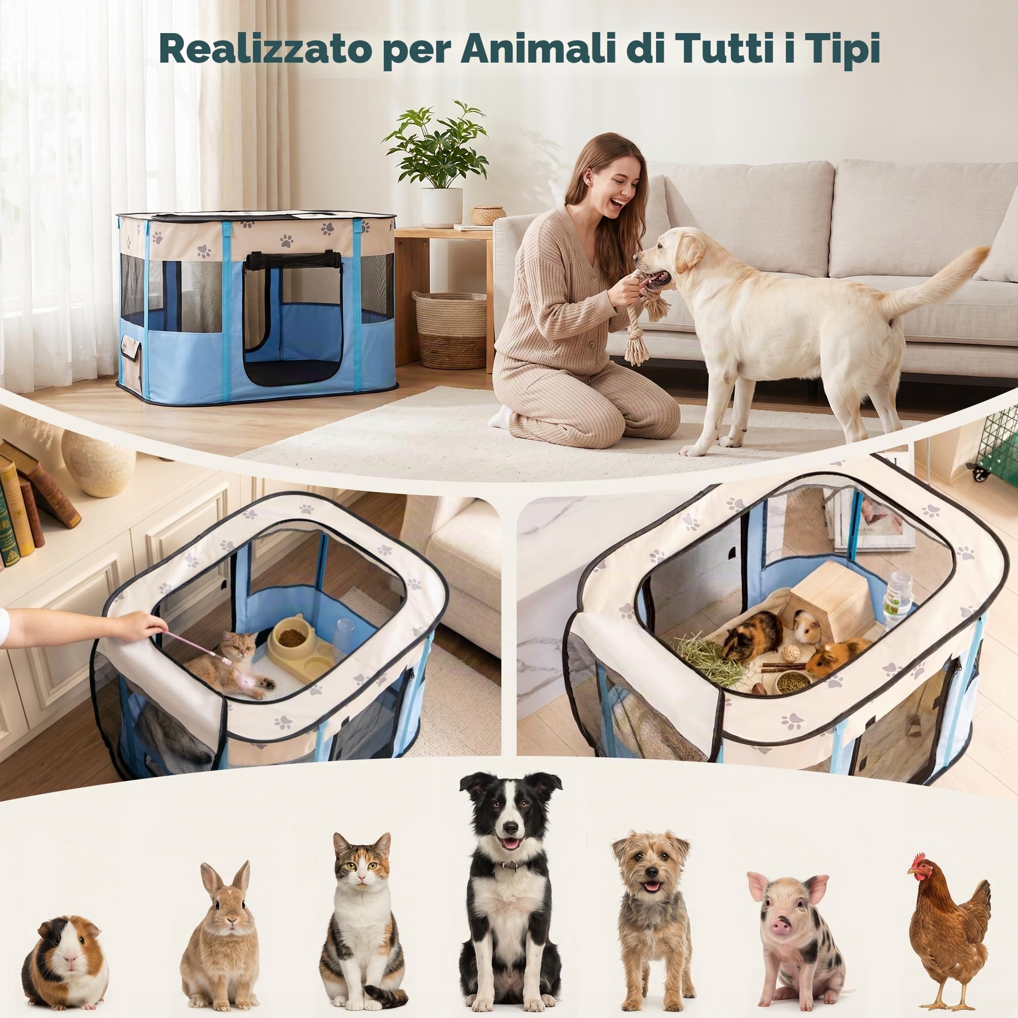 Avont Box portatile per cani e gatti, pieghevole e pop-up, da viaggio, con pavimento e porta in rete, per interni ed esterni, tenda pieghevole – S, blu