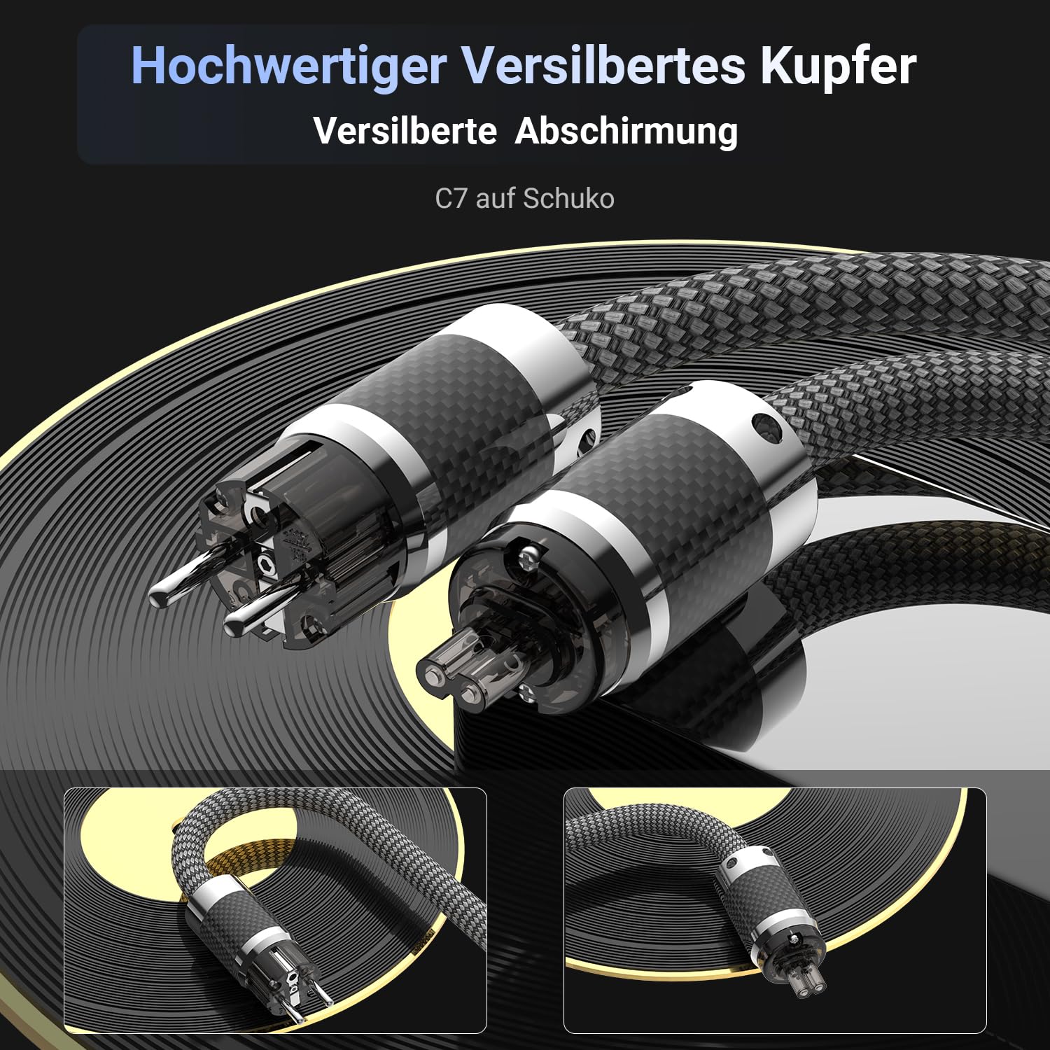 Tertullus HiFi - Cable de alimentación High End C15, cable de alimentación HiFi de audio, con enchufe Schuko y enchufe para dispositivos de frío (E860 (enchufe europeo/C7), 1,5 m