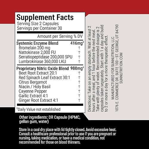 Miniatura 2 de Suplemento de nattoquinasa Cápsulas de óxido nítrico Extracto de raíz de remolacha Lumbroquinasa de alta potencia y bromelina Enzimas sistémicas