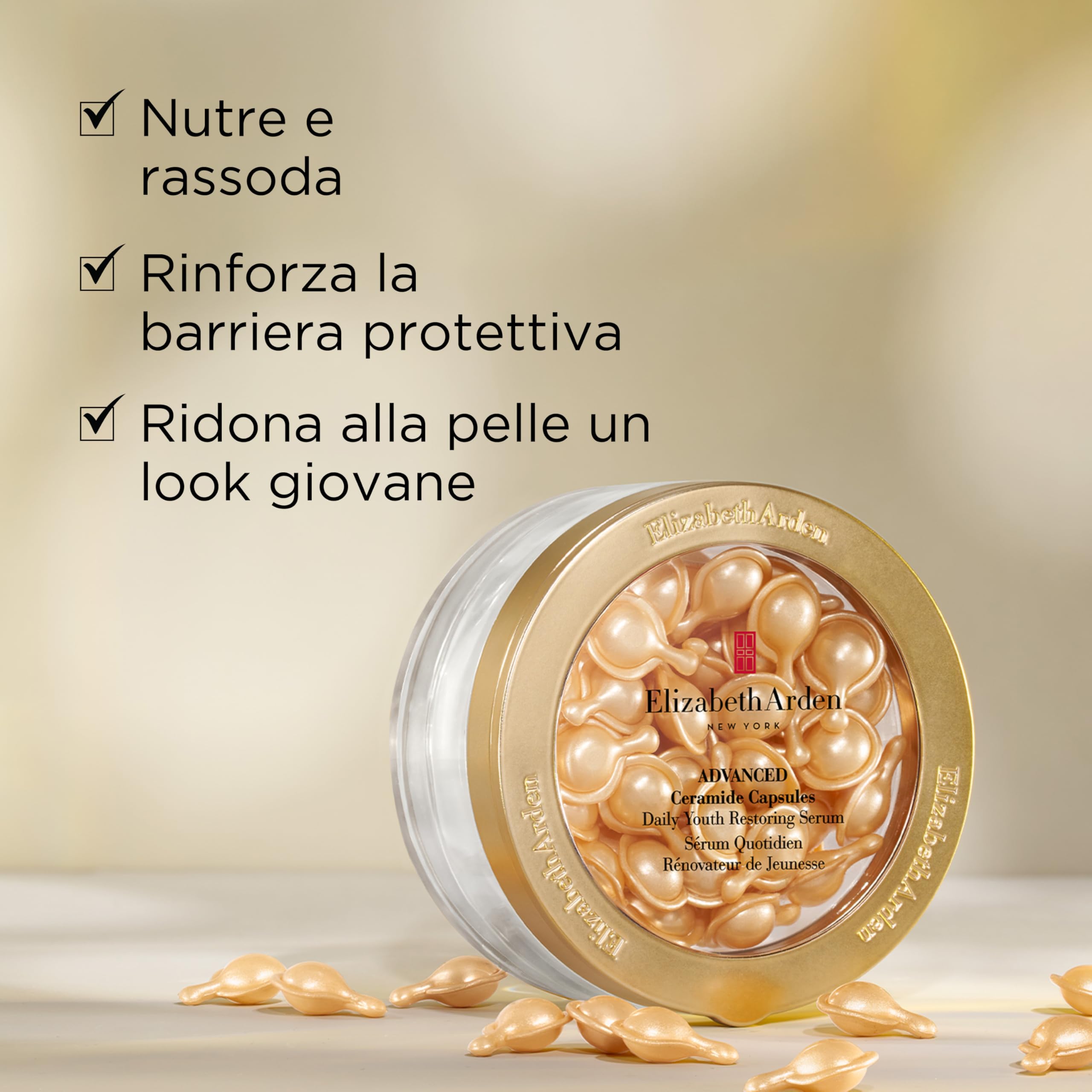 Elizabeth Arden - Advanced Ceramide, Capsule di Siero di Ceramide, con Olio di Tsubaki, Triplo Effetto Anti-Età, Ripara, Idrata e Leviga le Rughe, Dose Singola, Applicare 1 al Giorno