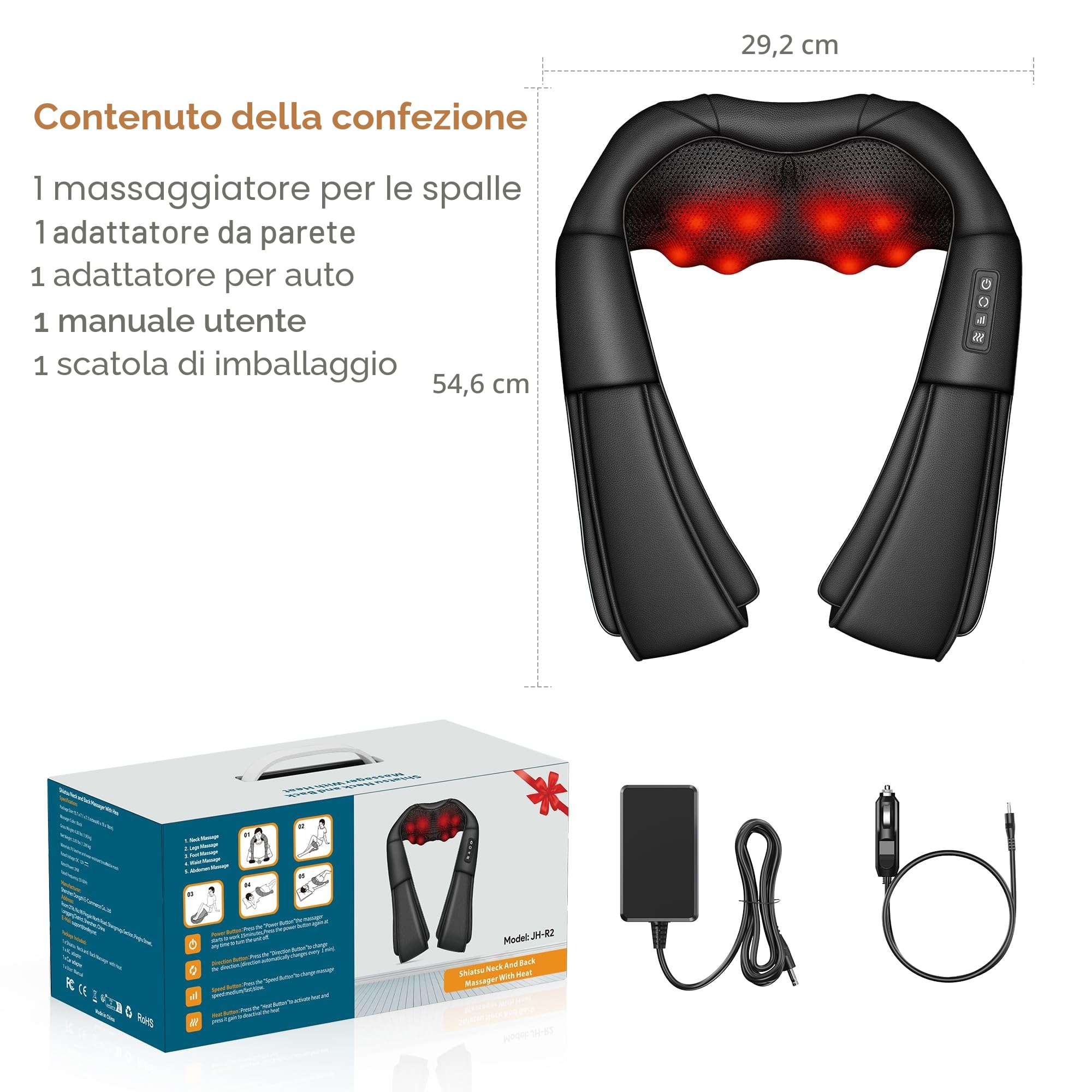 Brelley Massaggiatore per Cervicale, Massaggio Termico 3D, Massaggiatore Cervicale per Alleviare il Dolore Muscolare, in Pelle PU, Regalo per Donne e Uomini
