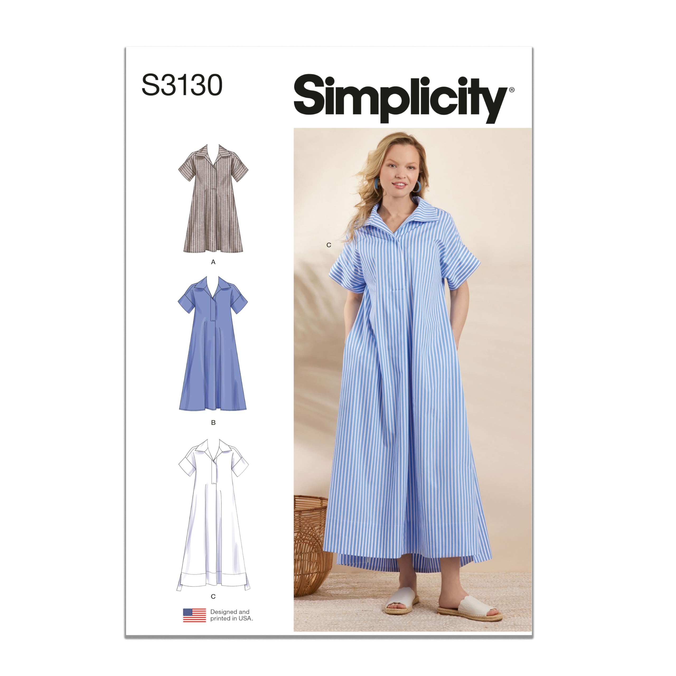 Simplicity Schnittmuster SS3130U5 Damenkleid mit Kragen in drei Längen, U5 (44-46-48-50-52)