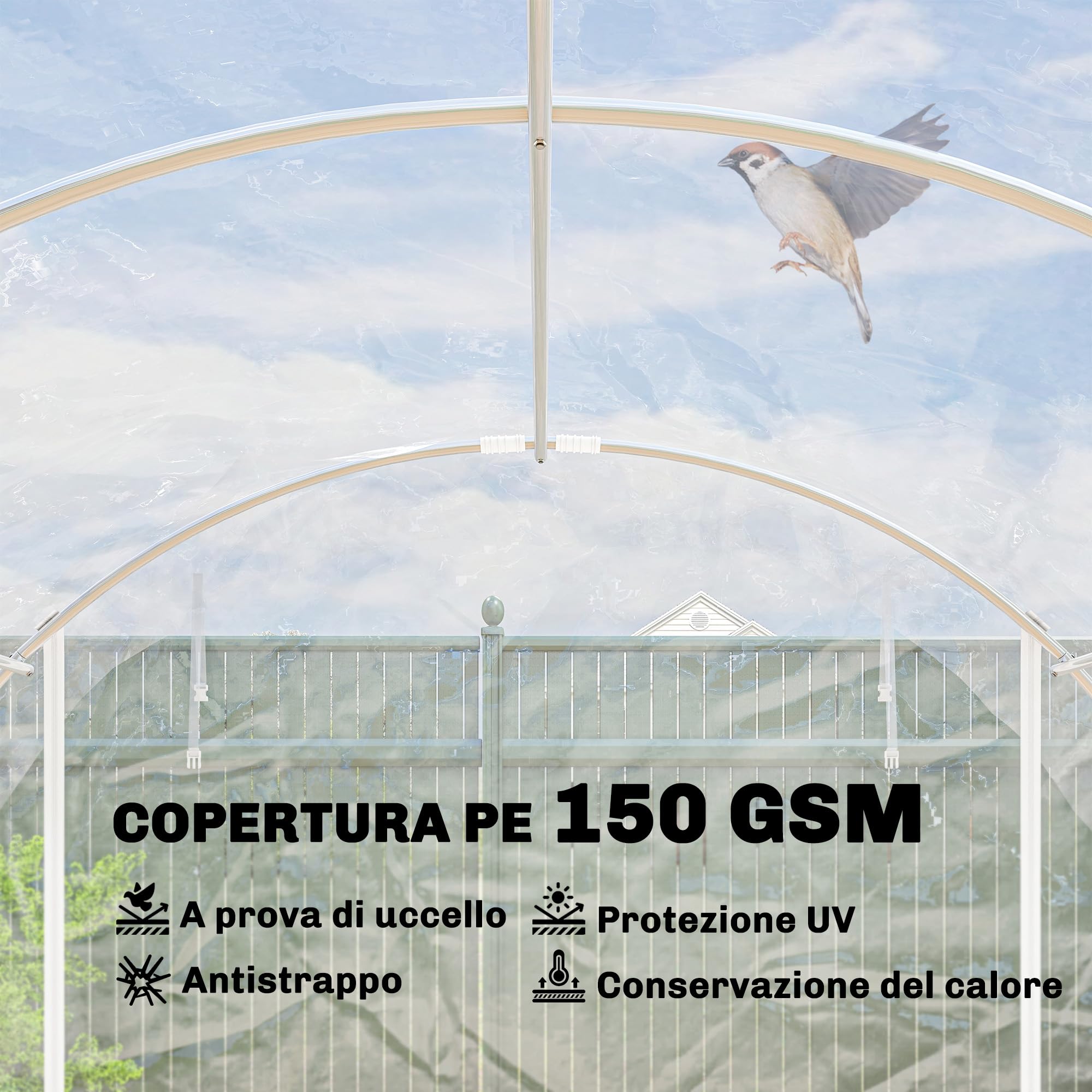 Outsunny Serra da Giardino a Tunnel 3x6x2 m con 2 Porte Avvolgibili, Serra per Orto con 4 Rinforzi Diagonali, Struttura in Acciaio e Copertura PE, per Orto Verdure Fiori Frutta, Anti UV, Trasparente