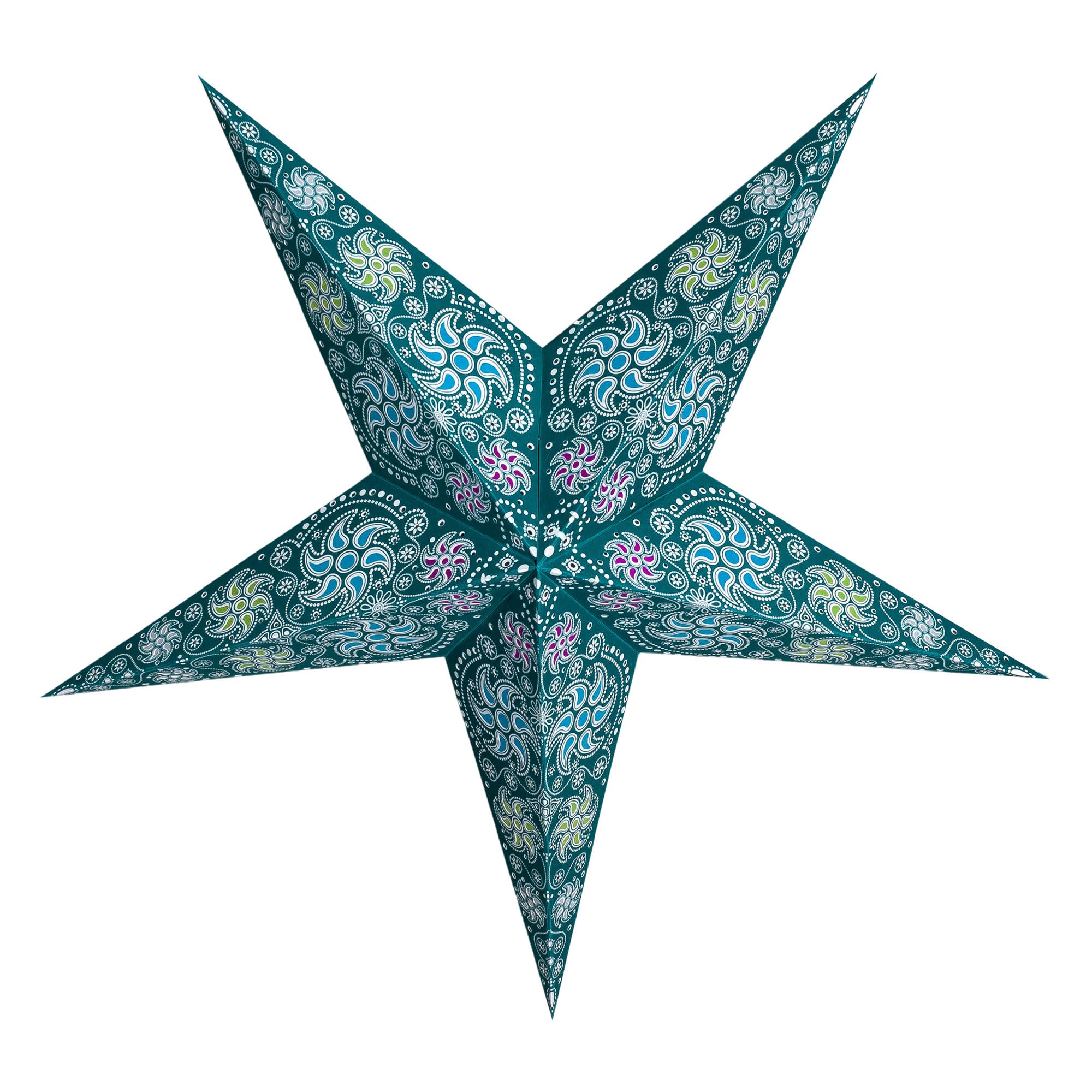 GalaxyArts Paper Star Lantern, 24 Inch Chakra Turquoise 3D Light-Up Hanging Lamp, Handcrafted Hollow Out Star Decoration for Christmas, Wedding, Parties, Birthday, Indoor Outdoor Home Décor (Medium)