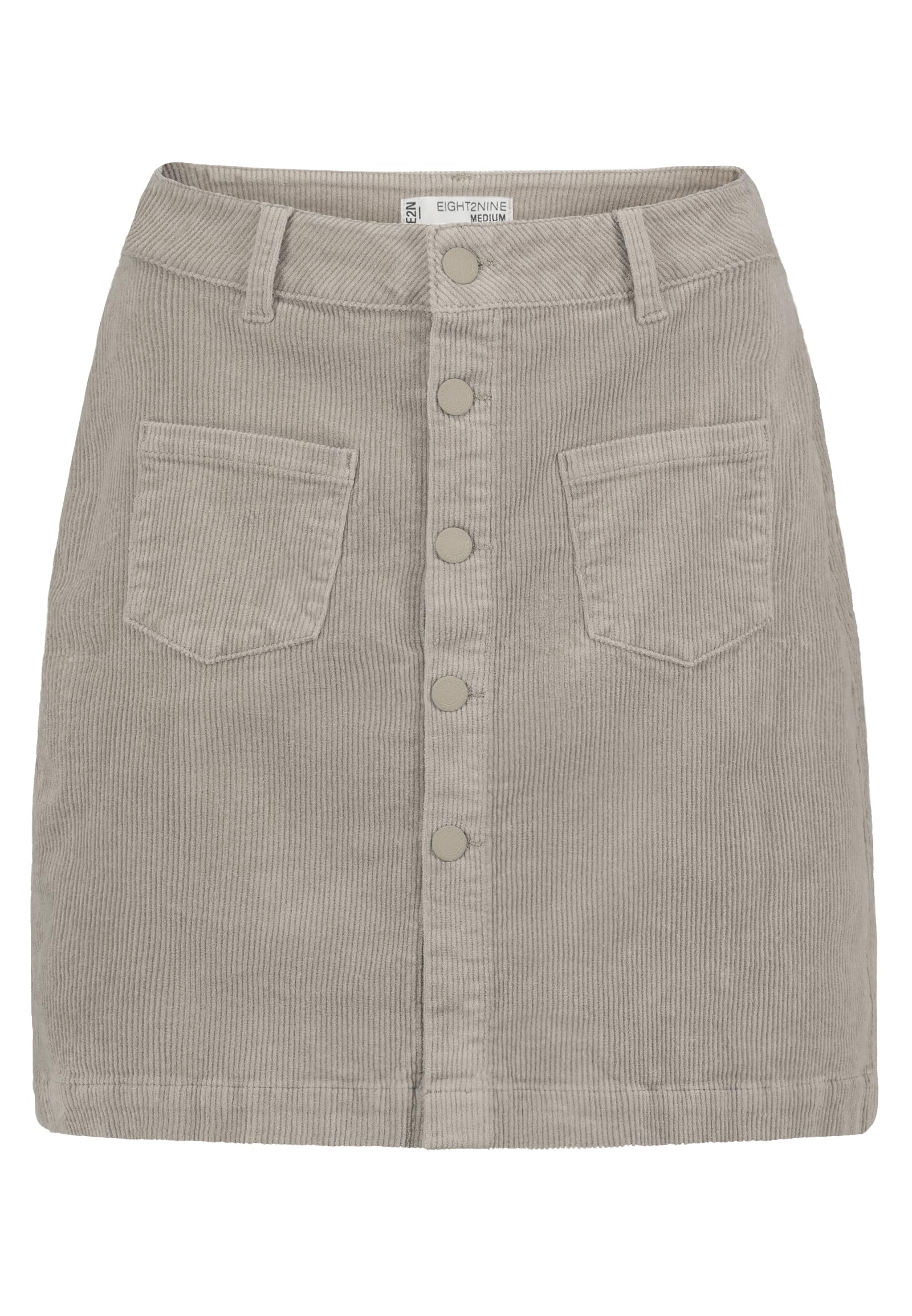 Eight2nine Damen Cordrock – Modischer Rock aus Cord mit Knopfleiste und Fronttaschen, Bequemer Klassiker Light-beige M