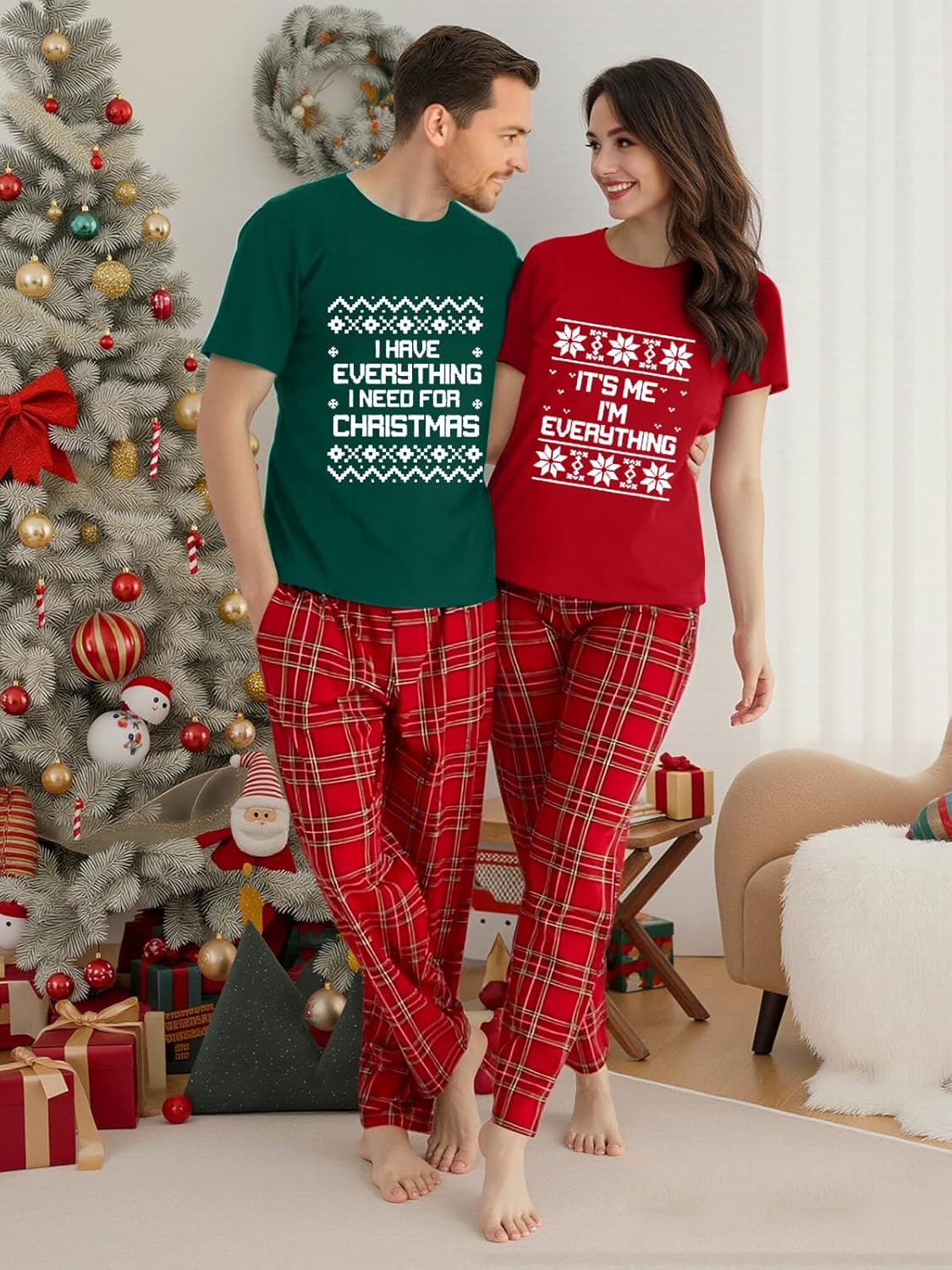 Christmas Couples Shirts His and Her Matching Xmas Outfits Funny Christmas Family Pajamas Short Sleeve Tees Top - Image 2