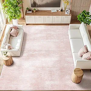 Washable Rug 10x14 Area Rugs for Living Room - Stain Resistant Non-Slip Backing Boho Rug for Bedroom,Durable & Ultra-Thin Vintage Large Area Rug(10x14,Pink)