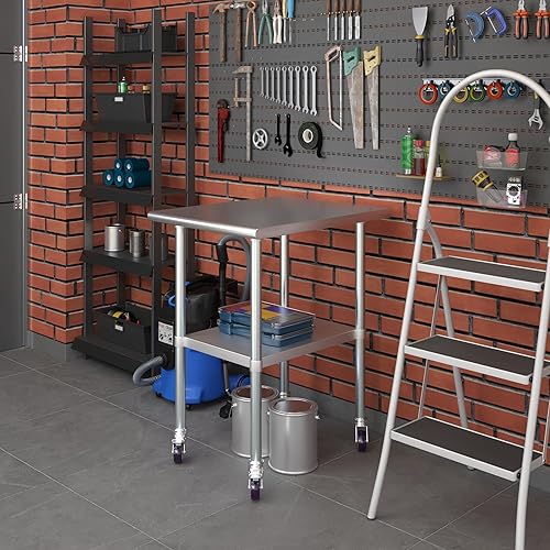 Miniatura 288 de AmGood Mesa de trabajo de acero inoxidable con ruedas Estación de trabajo