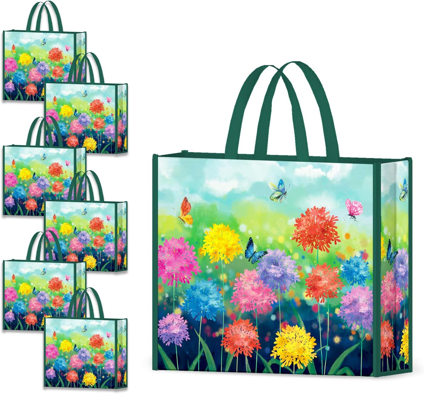 6 Pack Grocery Bags Reusable Eco Friendly Christmas Deer Snowflake Shopping Bags Washable Foldable Tote Bag