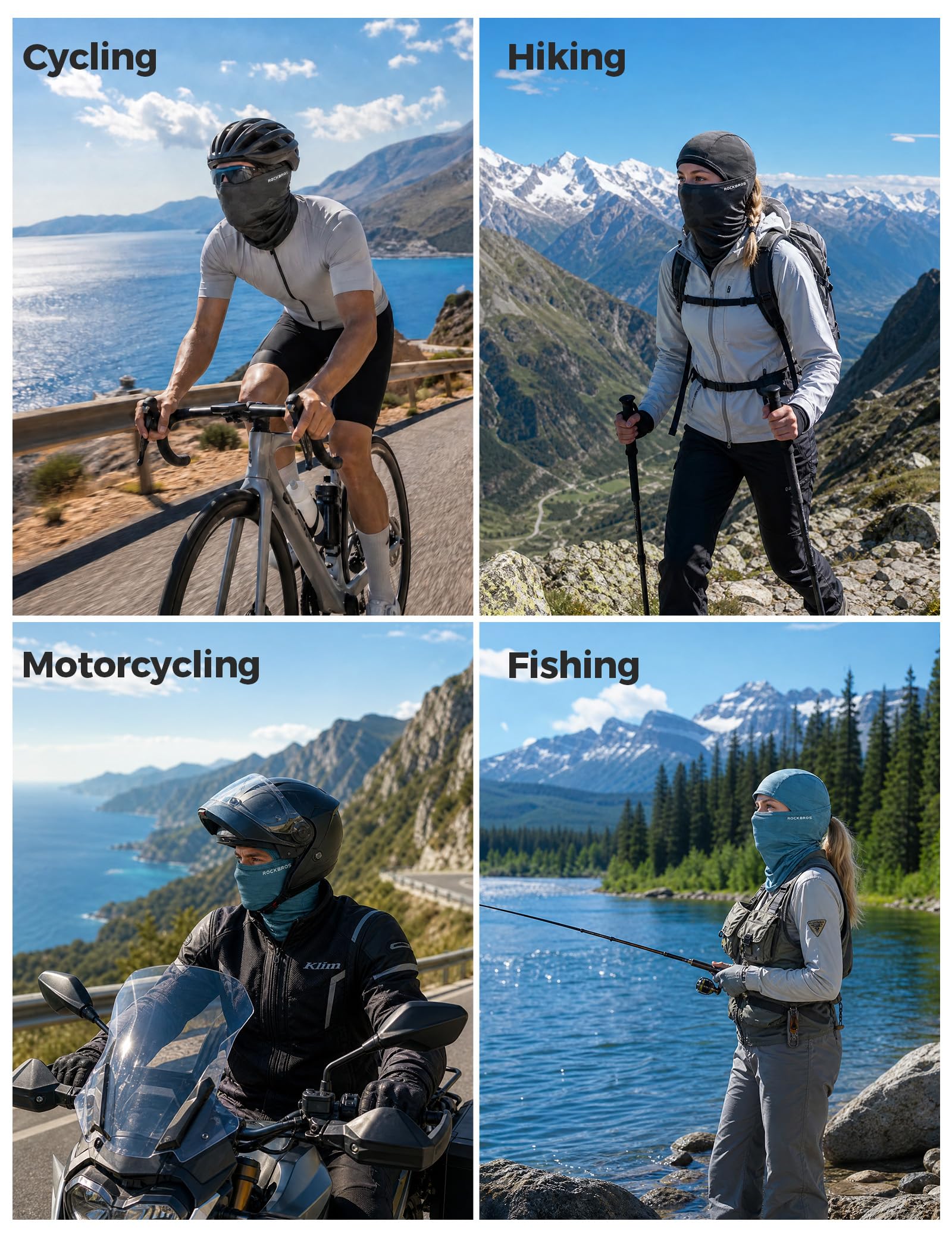 ROCKBROS Pasamontañas para moto, hombre y mujer, pasamontañas, transpirable y ligero, protección UV, adecuado para motociclismo, esquí, ciclismo y deportes al aire libre