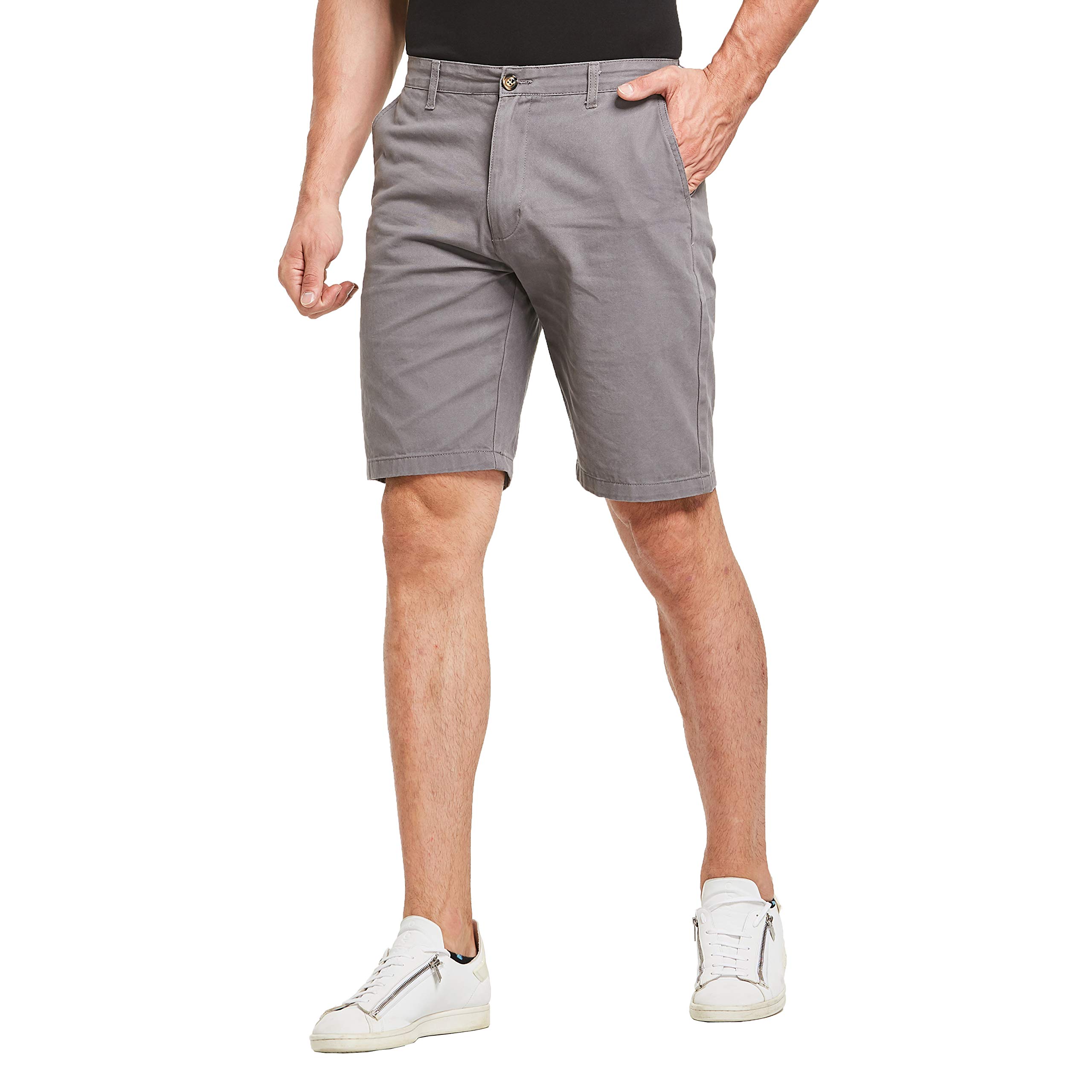 JustSun Mens Casual Chino Shorts Classic Summer Work Shorts Grey 32W