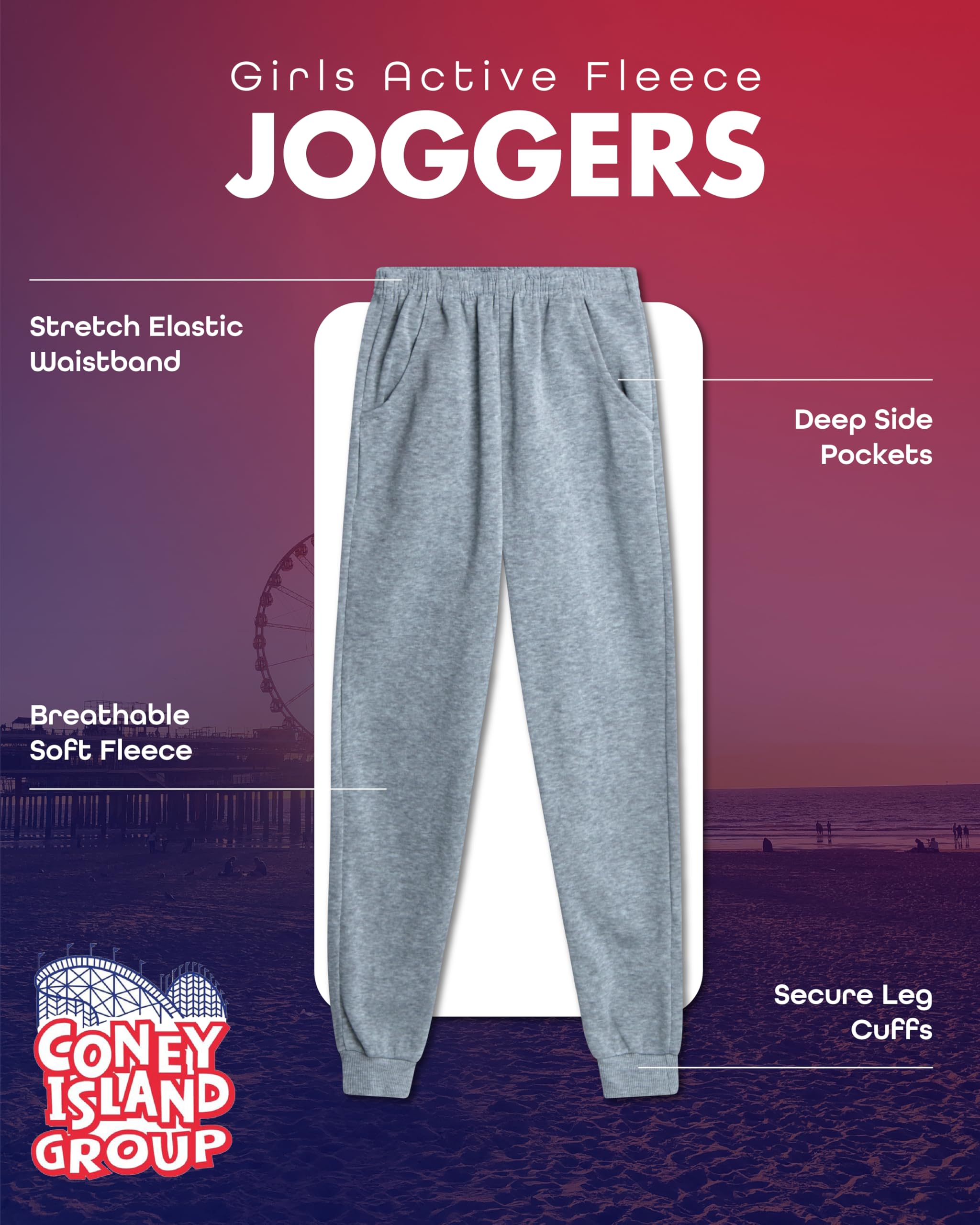 Coney Island Pantalones deportivos para niña – Pantalones deportivos de forro polar (3 unidades)