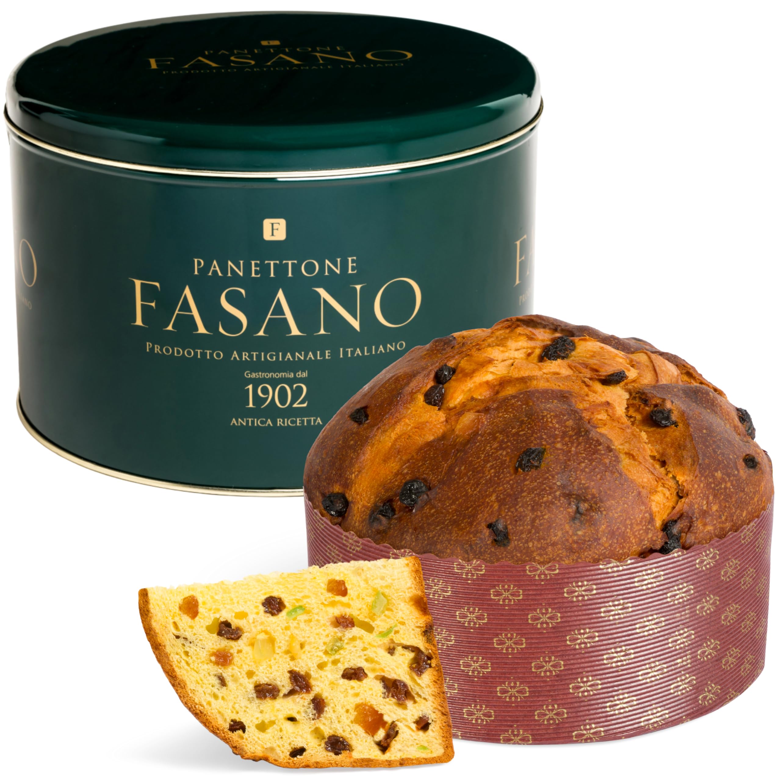 Panettone Italian Cake Classic - 26.4 Oz (750 gr) - by FASANO, Panettone Bread with Candied Fruit and Raisins, Perfect as Italian Gift, Product of Italy - Imported from Italy, Christmas Tin Gift