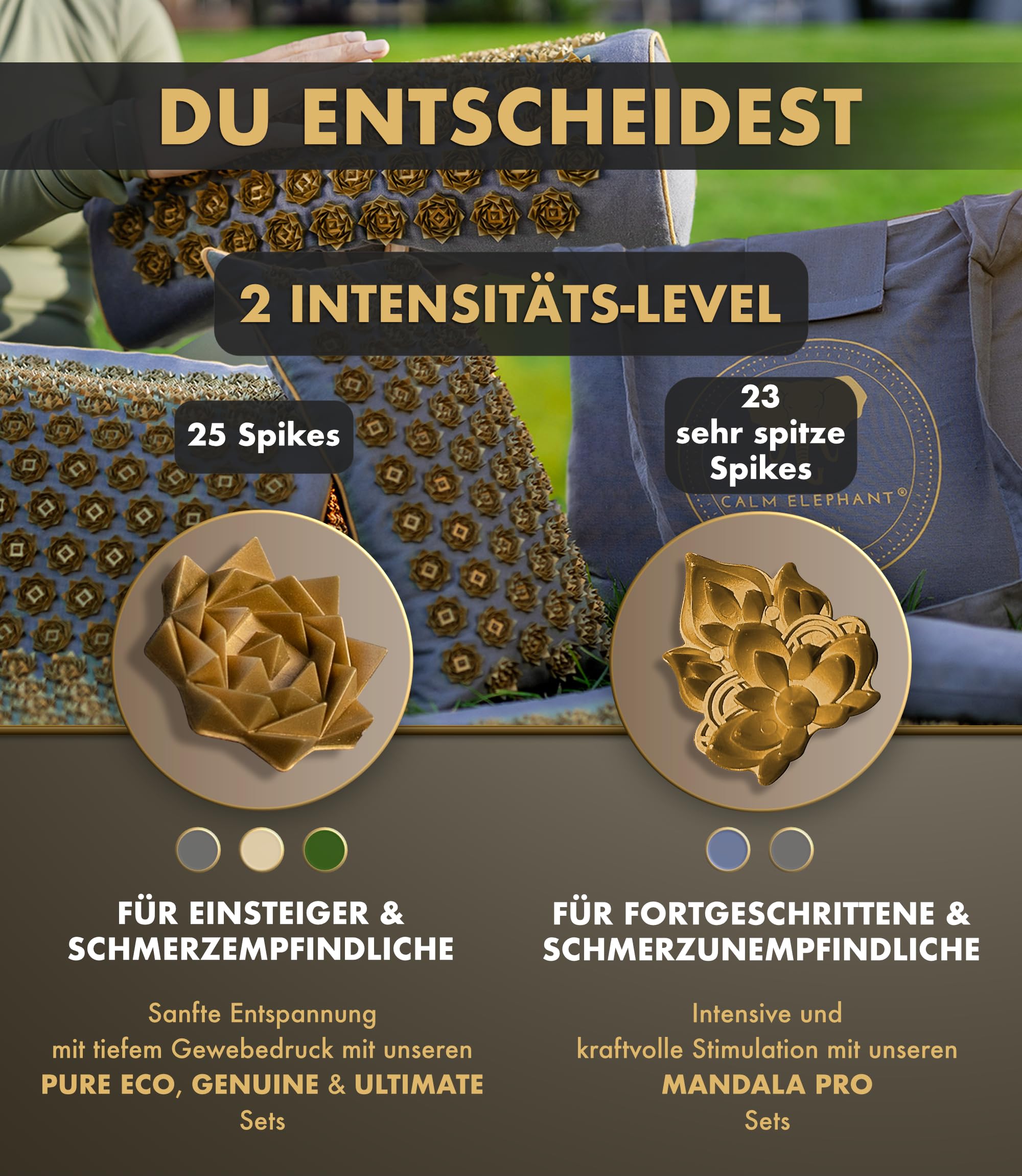 CALM ELEPHANT ORIGINAL® Akupressurmatte mit Kissen XXL Set MANDALA PRO 5-teilig Massagematte Rücken Akupunktur Matte blau