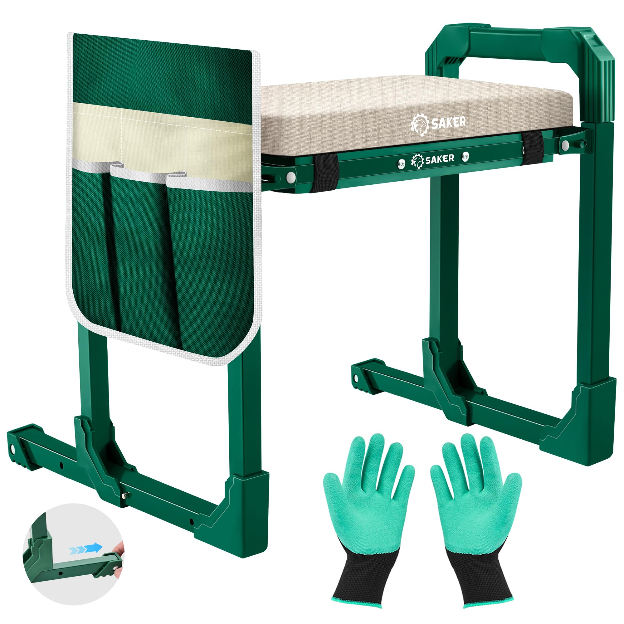 saker garden kneeler and seat foldable gardening stool with extendable legs & thickened pad, tool, heavy duty support for elderly, gardening, outdoor use