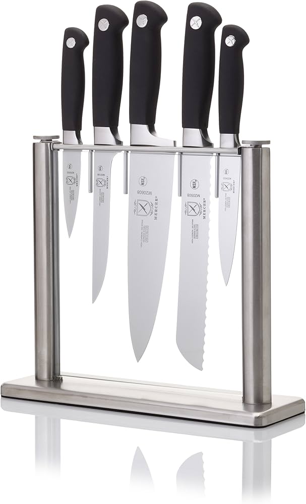 Mercer Culinary M20000 Genesis 6-Piece Forged Knife Block Set, Tempered Glass Block,Black