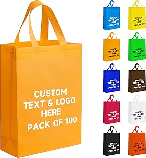 METAPRINT 100 Pcs Custom Non-woven Bags with Handle, Custom Tote Bags Bu...